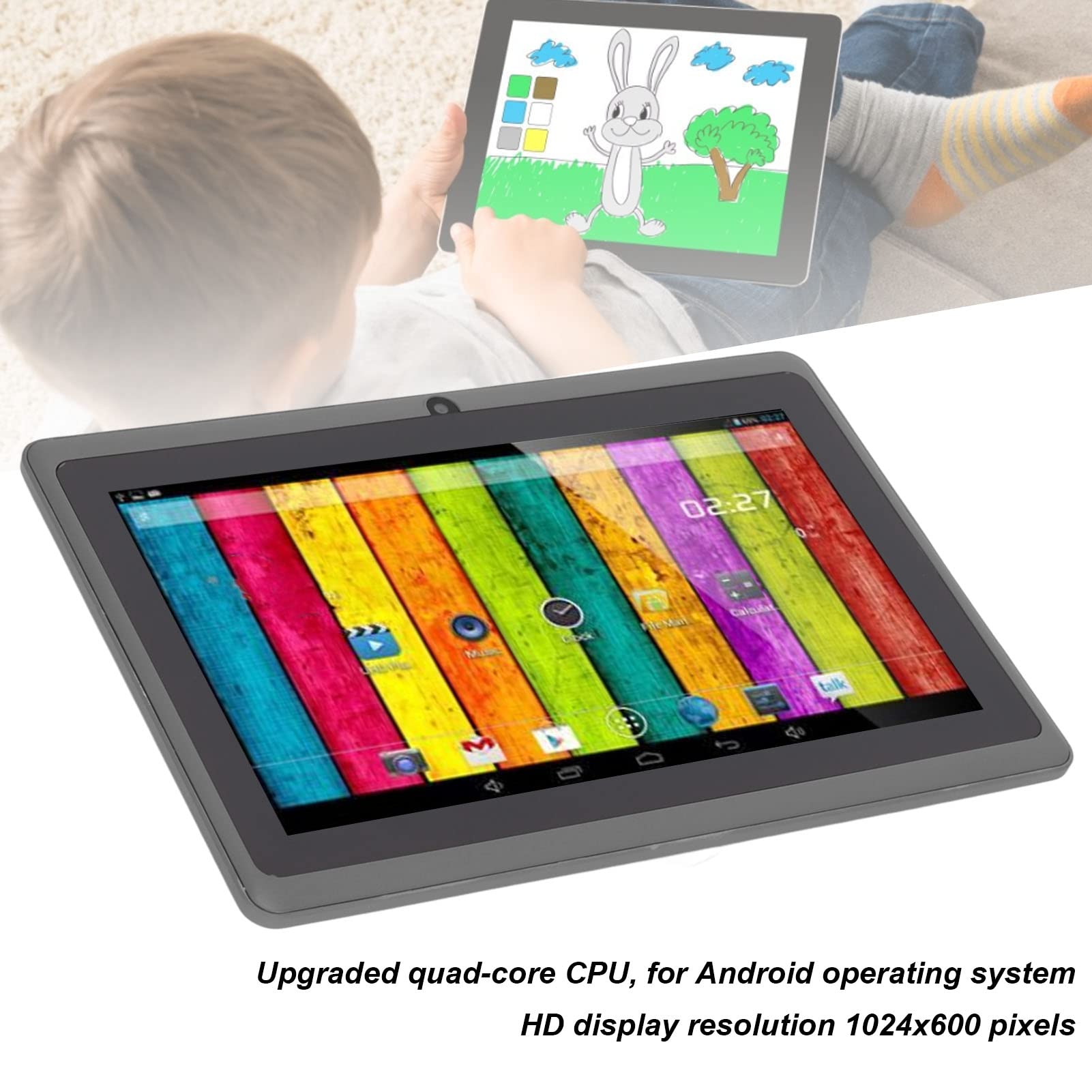 Tablet per Bambini da 7 Pollici 512 MB ROM 8 GB, WiFi, Bluetooth, Doppia Fotocamera, Controllo Genitori, Educativo, Giochi, Schermo di Protezione degli Occhi, Processore Quad