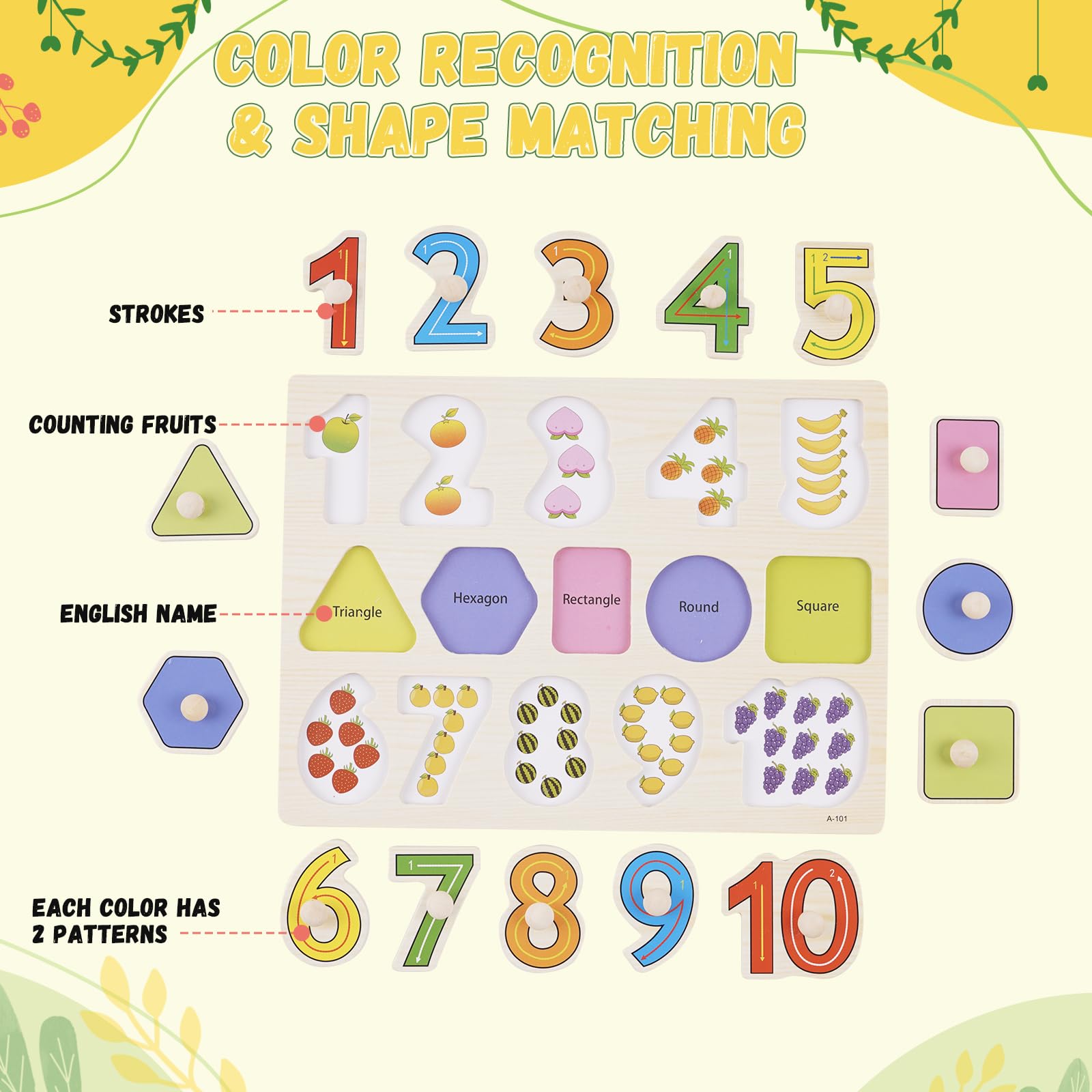 Puzzle con Bottoni in Legno per Bambini, 6 Pezzi Montessori Puzzle, Giocattolo Educativo Regalo per Bambini Ragazzi Ragazze