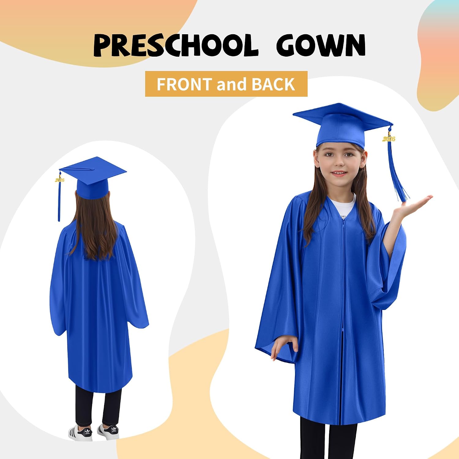 2026 Preschool Graduation Cap and Gown with Stole & Certificate | Child-Safe Shiny Polyester, Adjustable Cap, Includes Stole & Certificate, for Preschool & Kindergarten Ceremonies