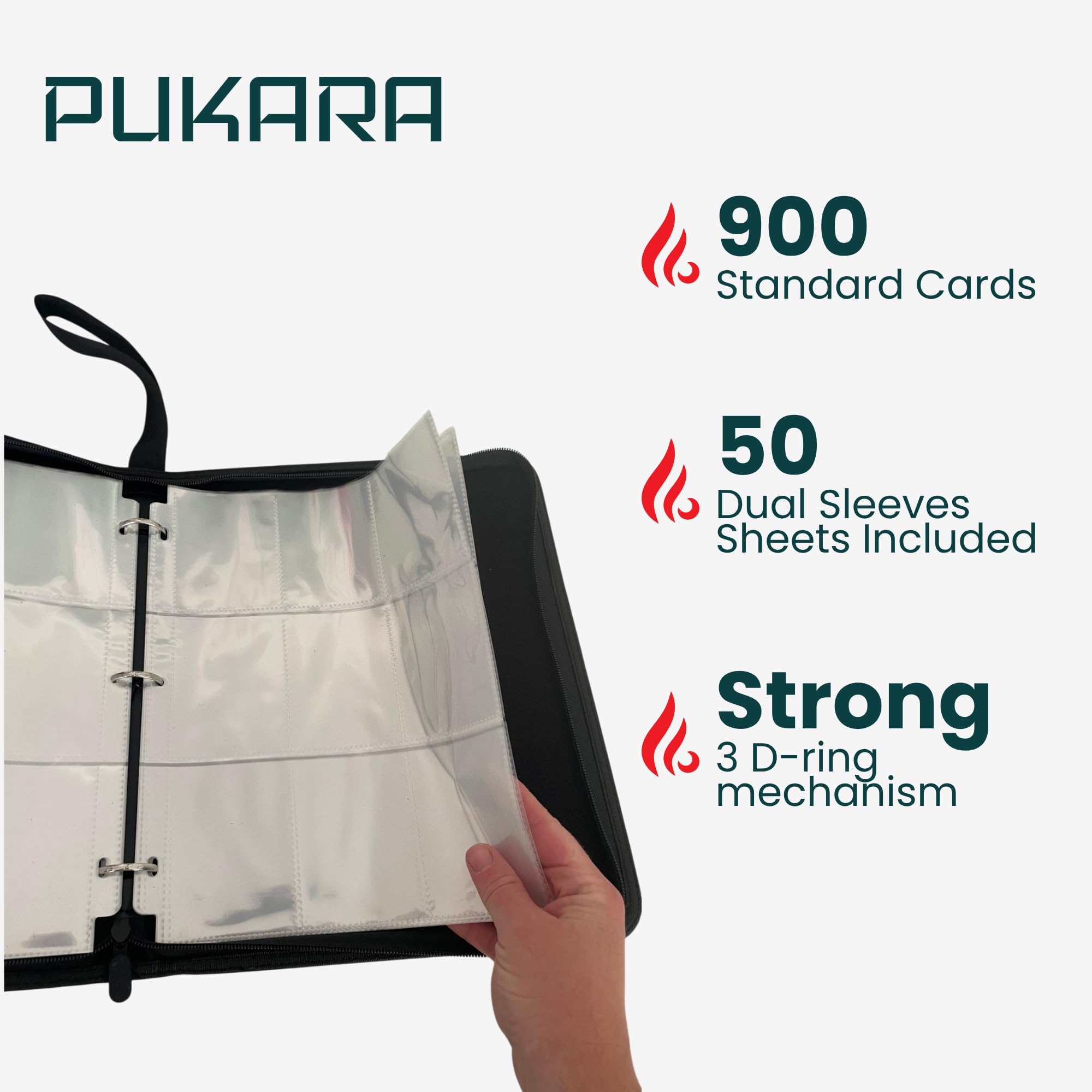 PUKARA Trading Card Binder with Zipper 900 Card Holder, Includes 50 Removable 9-Pocket Sleeves, Waterproof PU Leather, Fits Pokmon, Yu-Gi-Oh!, MTG, Sports Cards TCG Organizer Album (White) - Image 2