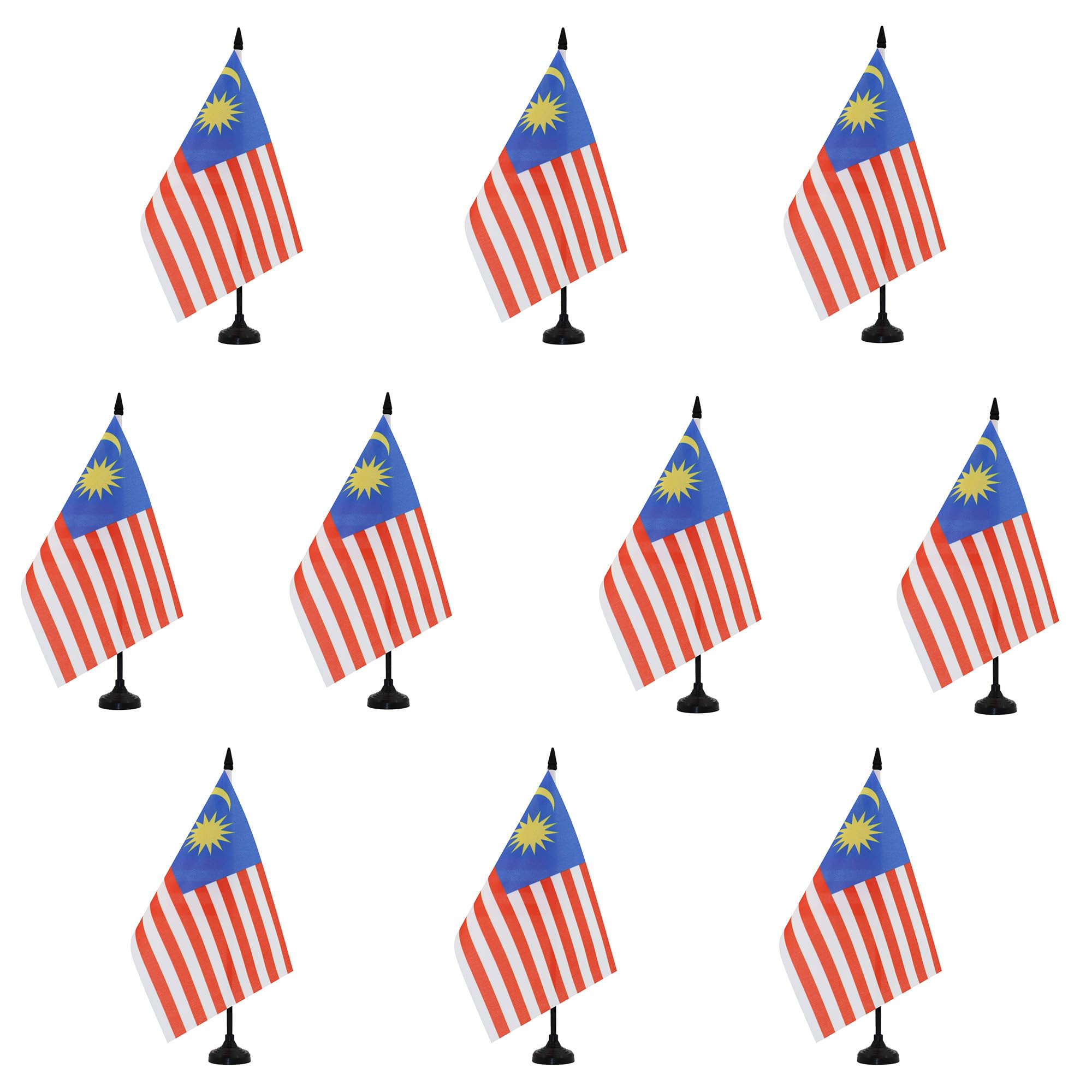 AZ FLAG - Set of 10 Malaysia Table Flag 5'' x 8'' - 10 Small Malaysian Office Flags 100% Polyester 21 x 14 cm - Mini Desk Flag with 10'' Pole and Black Plastic Base