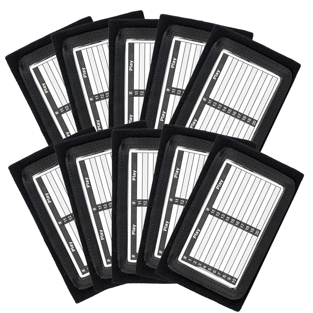 Youth Quarterback Wristband (10 Pack)- Triple Windows for 3 Playcards QB Wristband - Great for Football Plays, Baseball Calls and All Sports (Black)