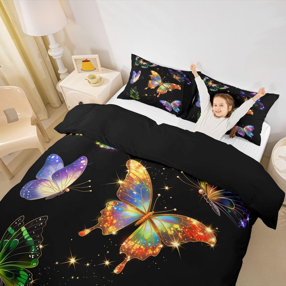 Homewish Set copripiumino per letto super king size, con farfalle colorate e stelle scintillanti
