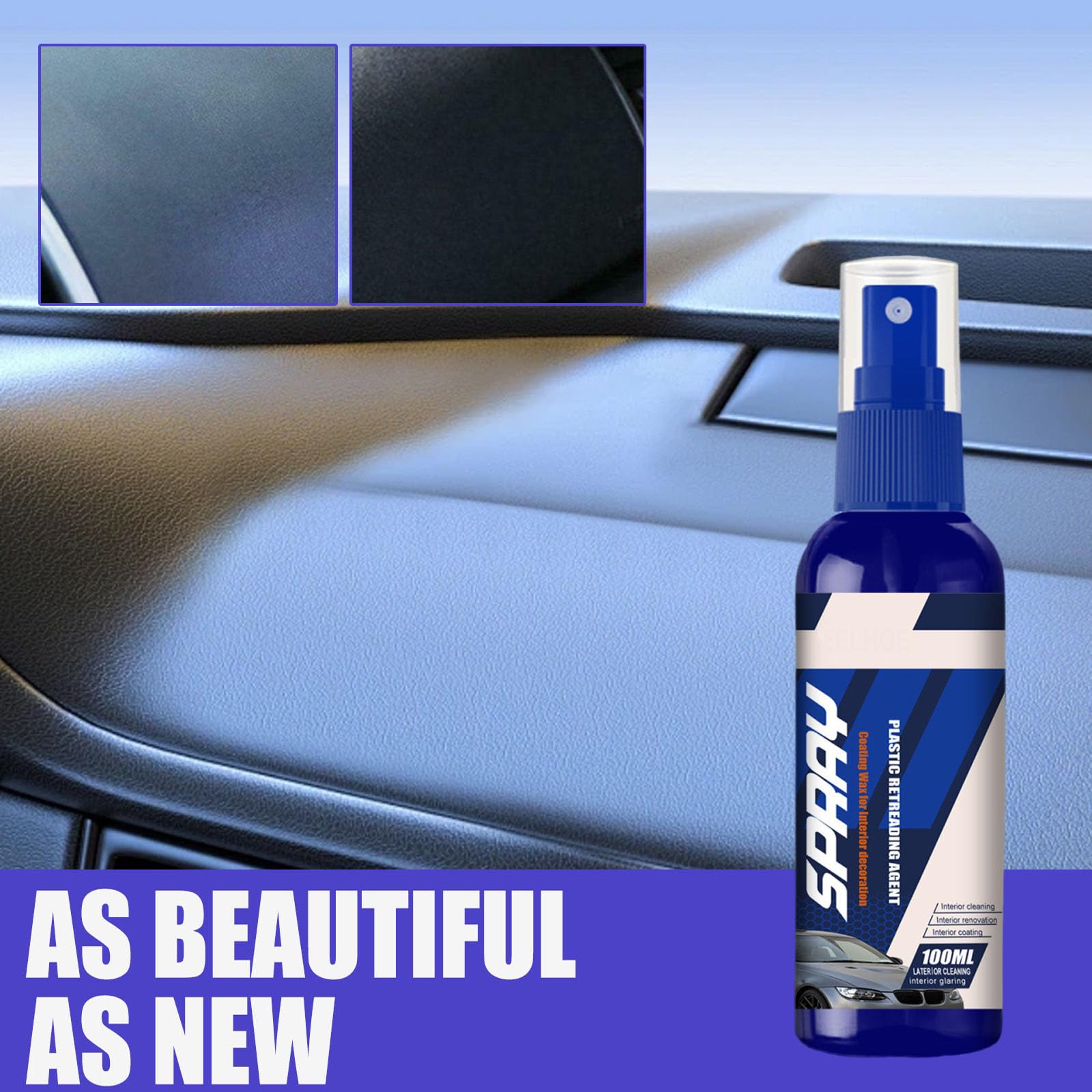 JASUBAI Decal Restore Agent - Plastic & Leather Restorer for Cars, RVs Motorcycles, Black Trim Refurbish Spray, Long-Lasting Dashboard, Seat Exterior Plastic Protection, Scratch Fading Repair (1Pcs)