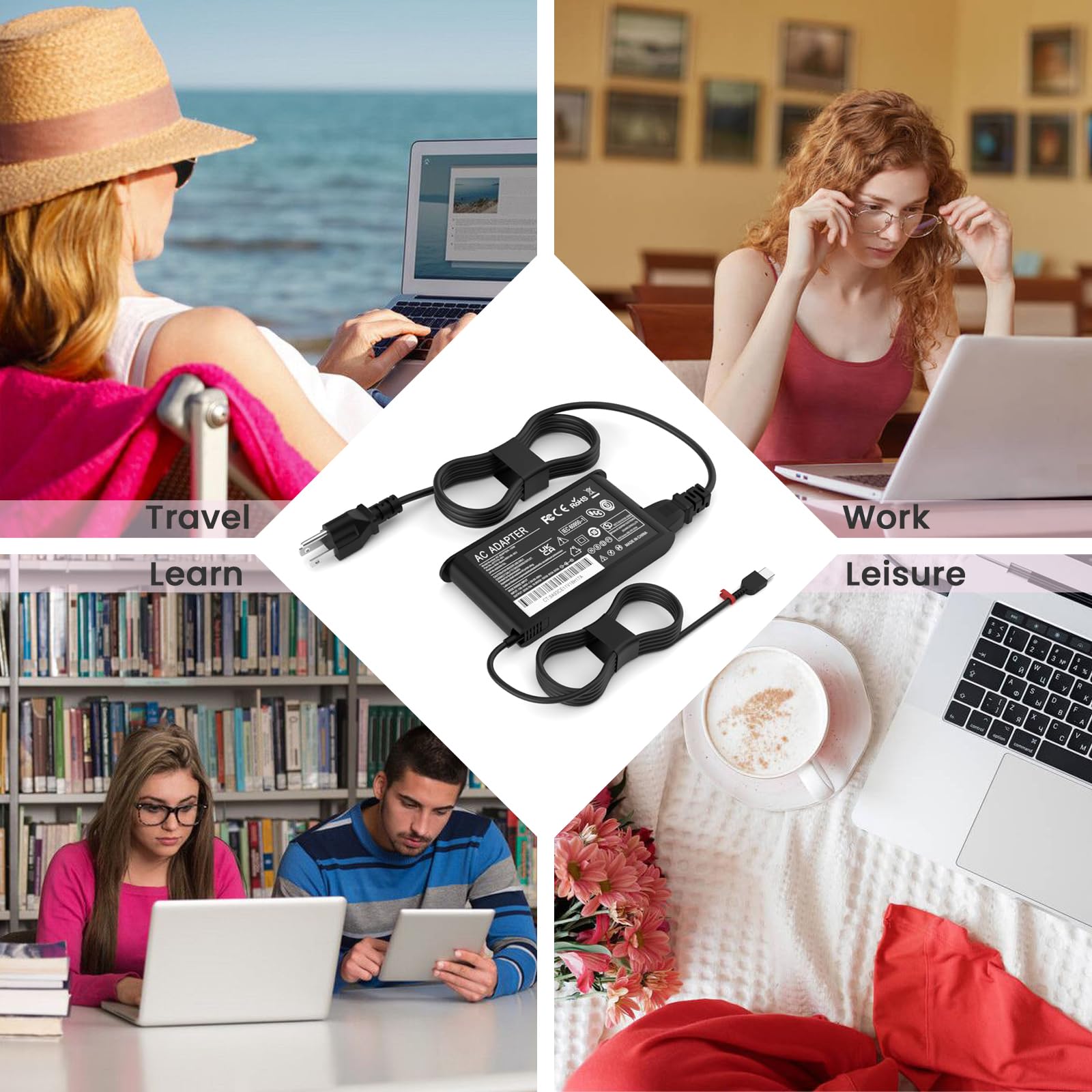 Caricabatterie USB C da 135 W compatibile con Lenovo ThinkPad Z16 P16s P15s P14s E16 E15 E14 T16 Yoga/Slim Pro 9 7 6 7i 9i Book 9 ThinkBook 16 14p 14 15 14s IdeaPad Slim/Pro 9 7 5 Legion 9