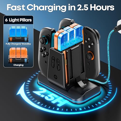 Miniatura 6 de Cargador de controlador Switch 2 y 1, base de carga 2 en 1 para Switch 2025/OLED/Joycons originales, estación de carga rápida con 9 modos RGB