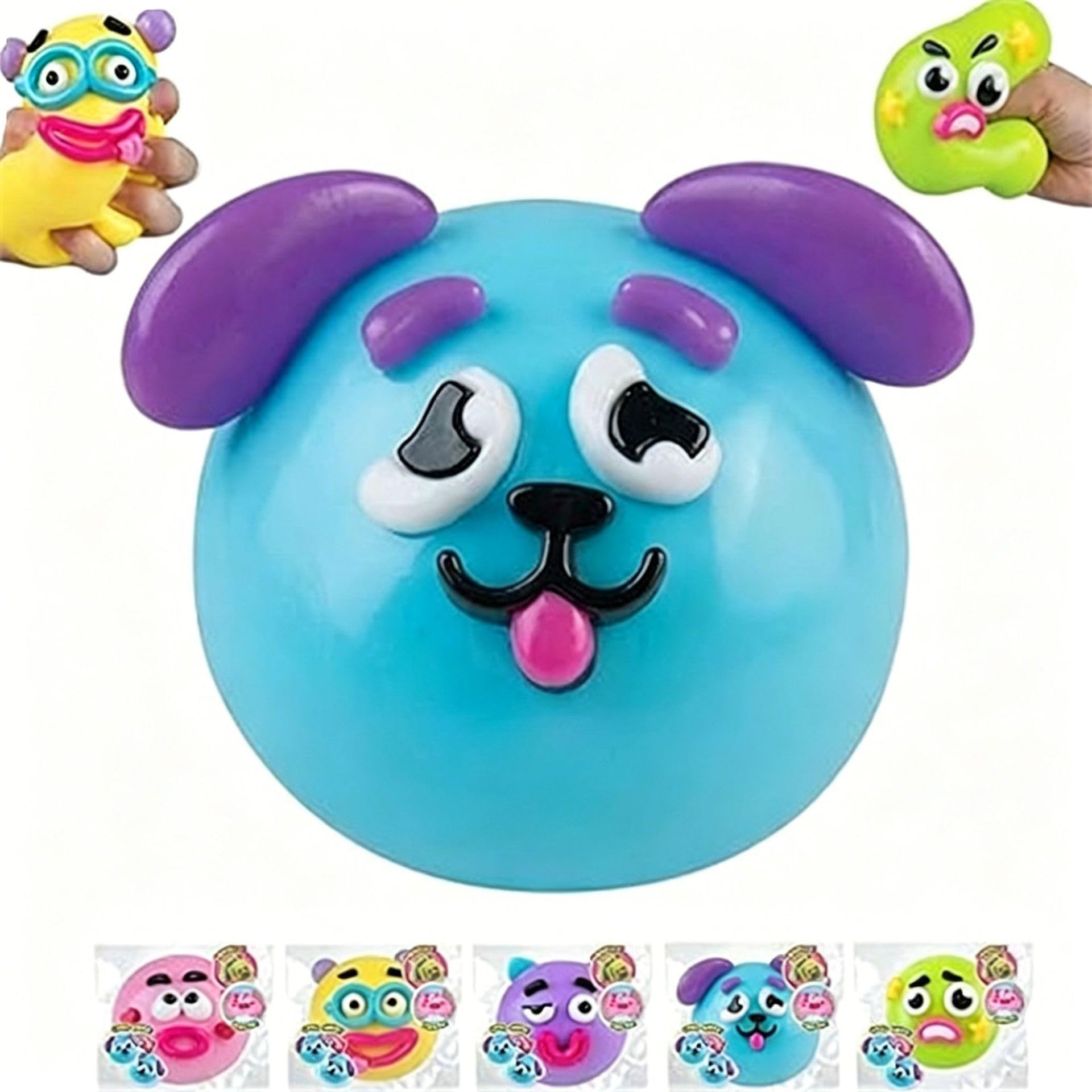 Squishy Fidget Toy, Soft Interchangeable Dog Face Swap Stress Relief Sensory Squeeze Toy, Soft Elastic Sensory Toys for Anxiety Relief Squeeze Ball for Office, School & Travel (blue)