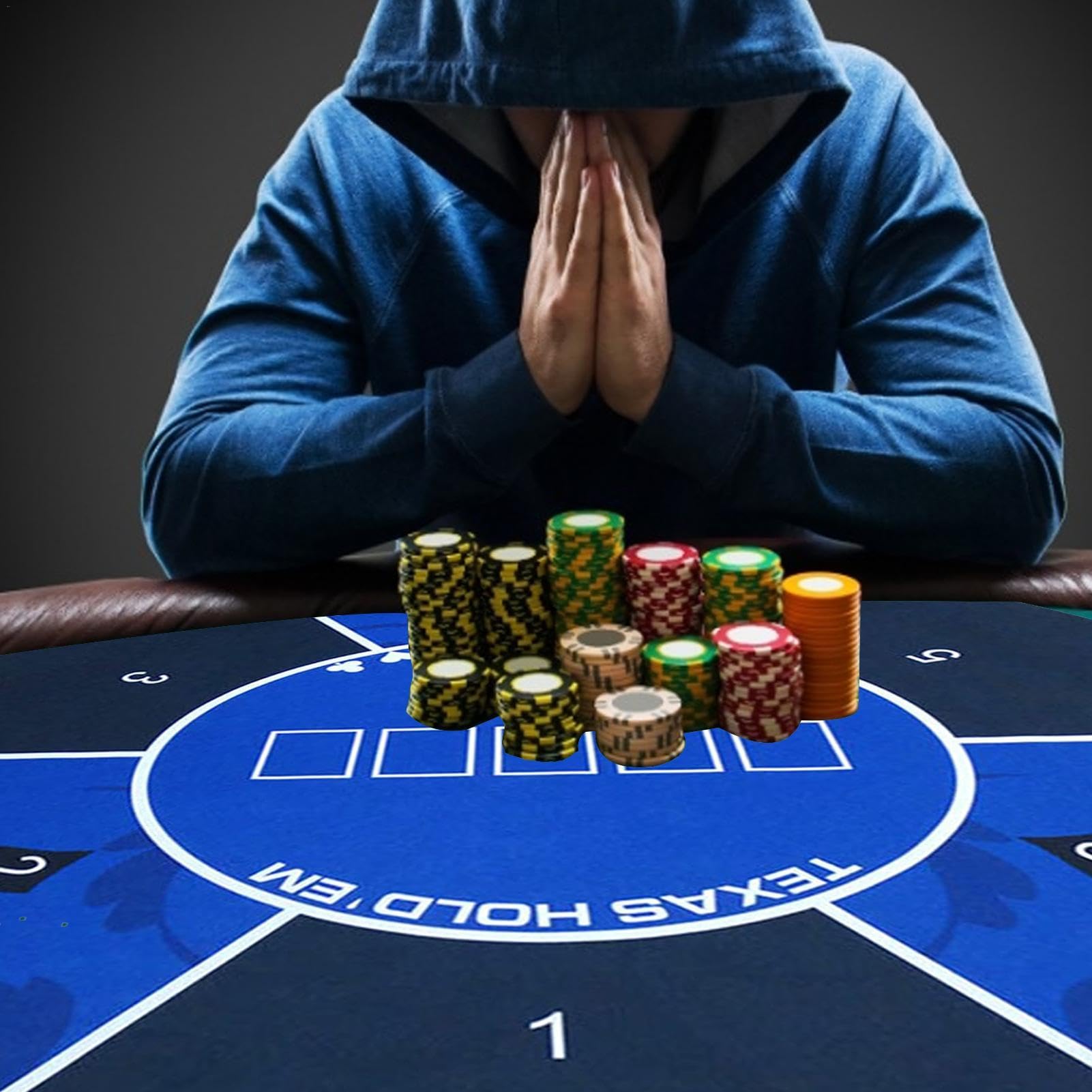 Pokermatte - Runde Tischmatte Poker | Wasserdichte Pokermatte | Tragbare Tischspielmatte fürs Auto mit Tragetasche | Pokermatte mit starken Kanten | Texas Hold 'Em Gummimatte für Familienspielabende