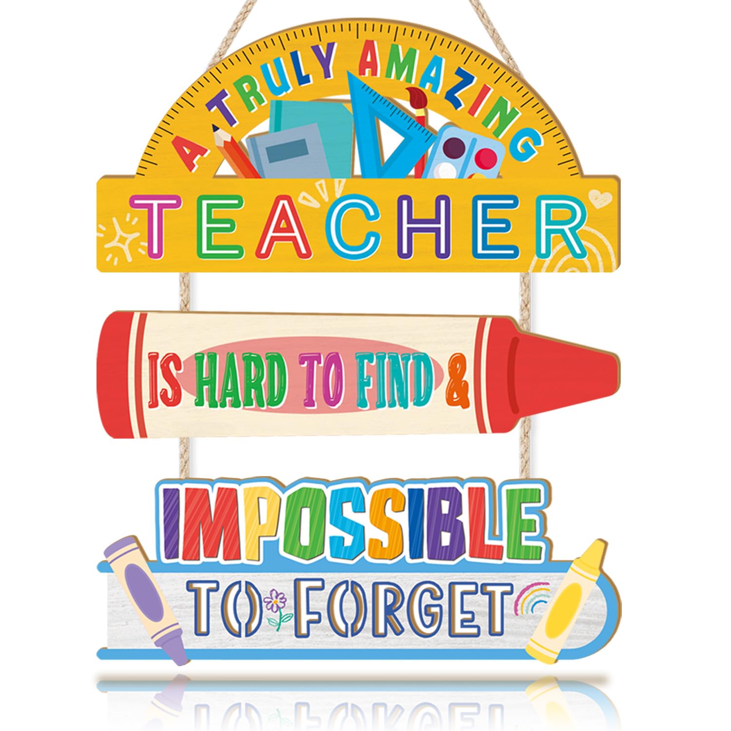 TOARTi Teacher Appreciation Hanging Wall Sign A Truly Amazing Teacher Wall Plaque Stationery Crayon Ruler Inspirational Door Sign for Classroom Thank You Gift for Teacher Office Learning Room — image 1