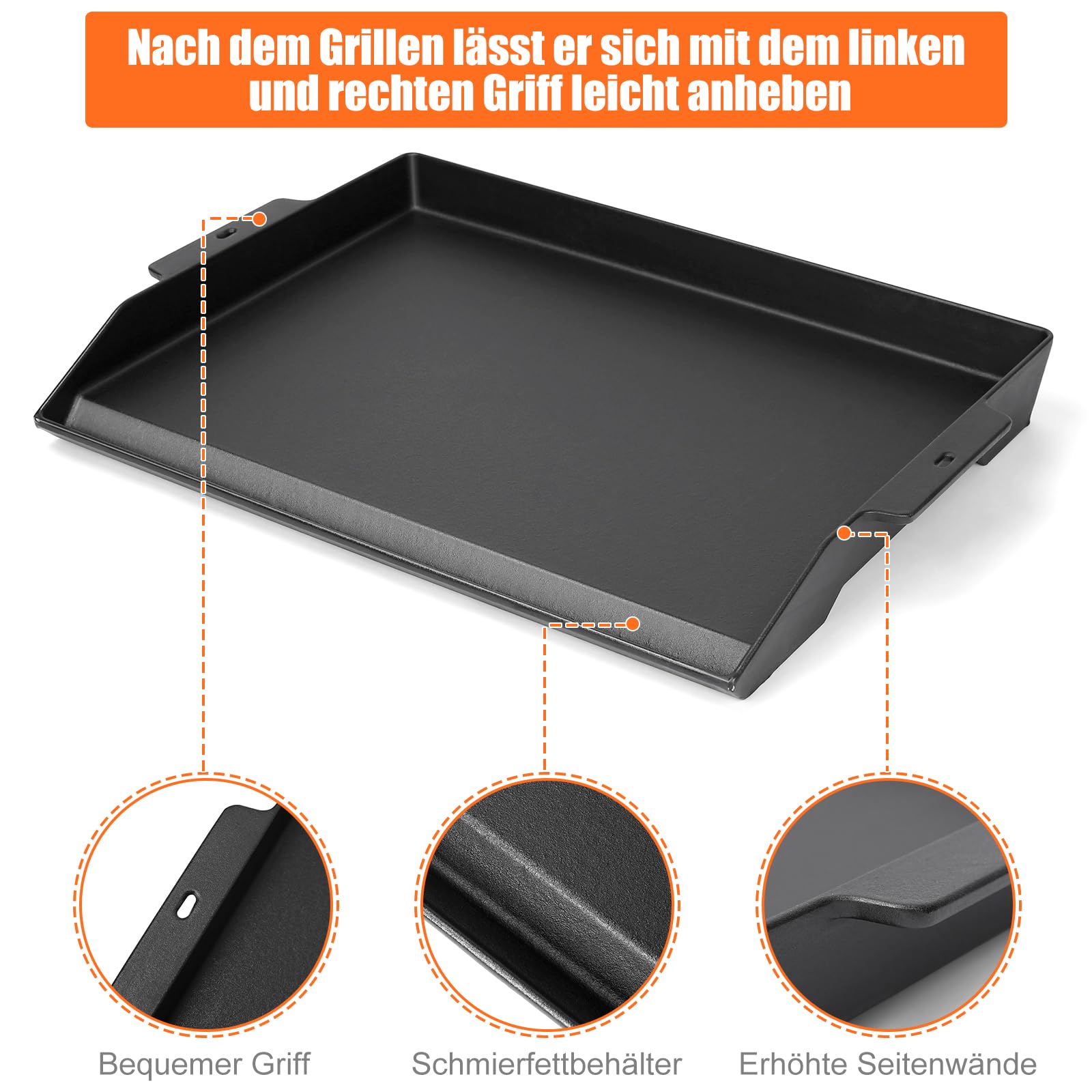 GFTIME Plancha en fonte universelle antiadhésive 58,6 x 40,5cm plaque de cuisson pour barbecue gaz charbon électrique