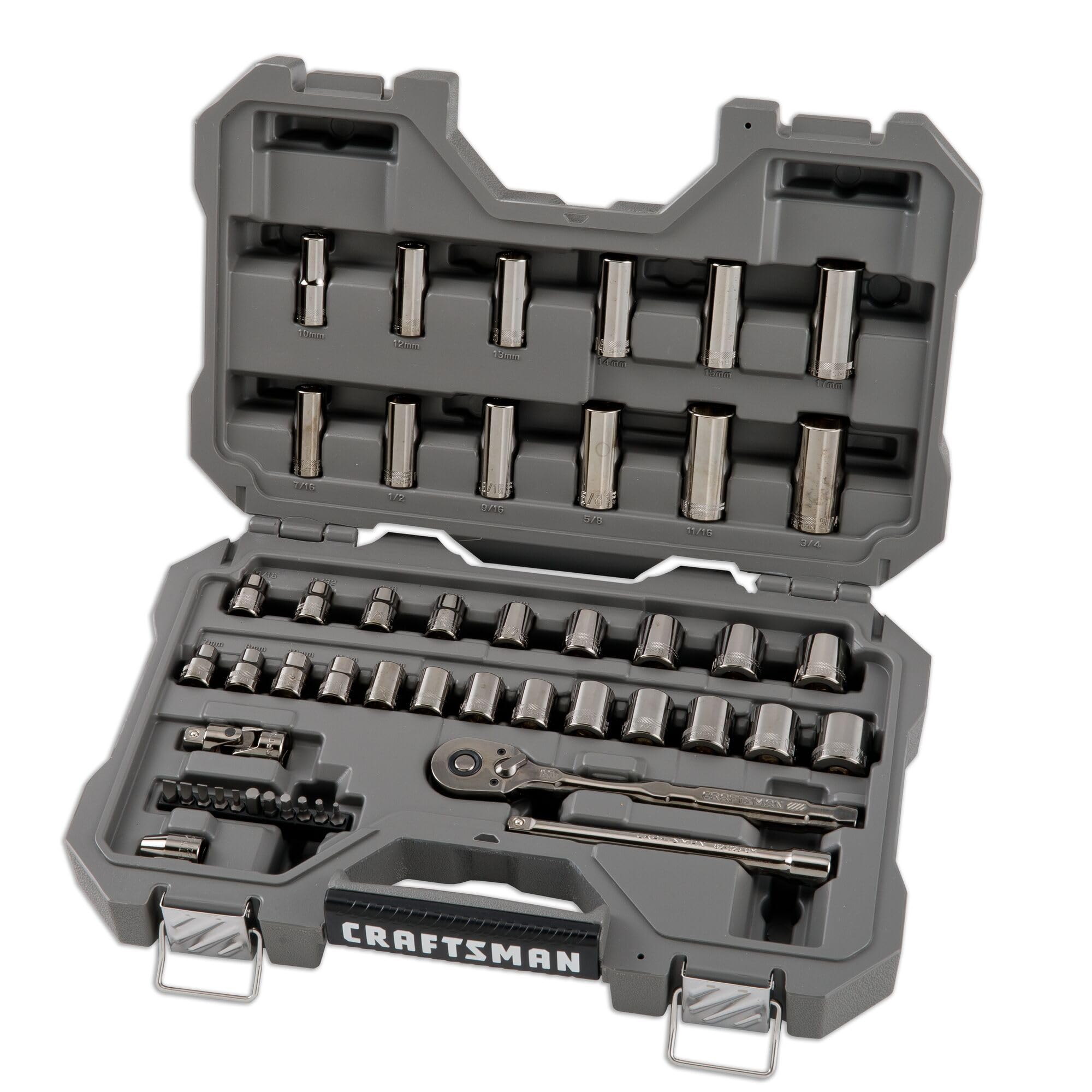 OVERDRIVE 49-Piece Gunmetal Chrome Mechanics Tool Set, Standard SAE/Metric Socket Set, with Hard Case (CMMT99049L)
