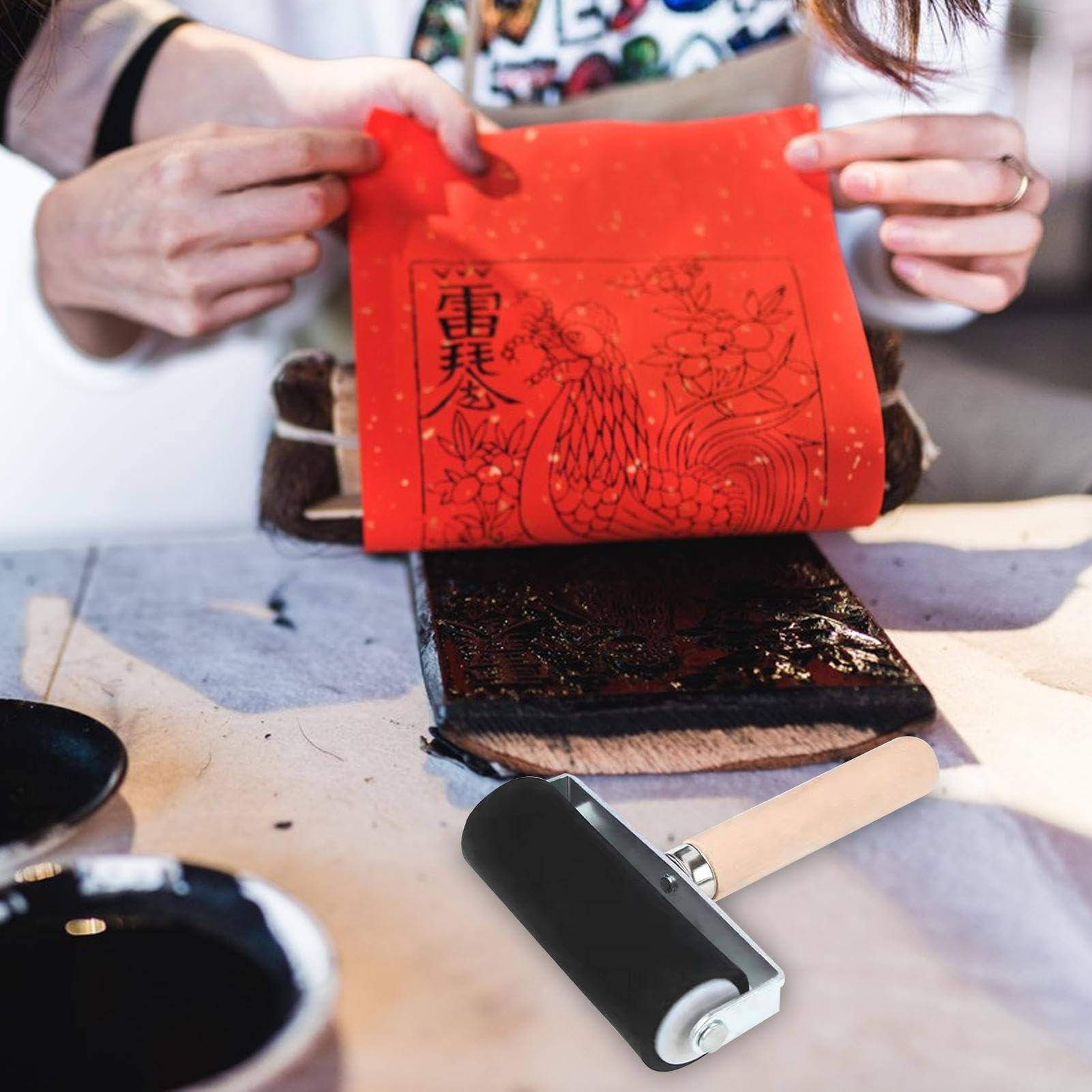 Rullo In Gomma Per Artigianato | Rullo per Artigianato con Manico in Legno,Pennello per Pittura, Strumento per Stampa per Stampa Artistica, Carta da Parati, Trasferimento su Carta, Scrapbooking e Lavo