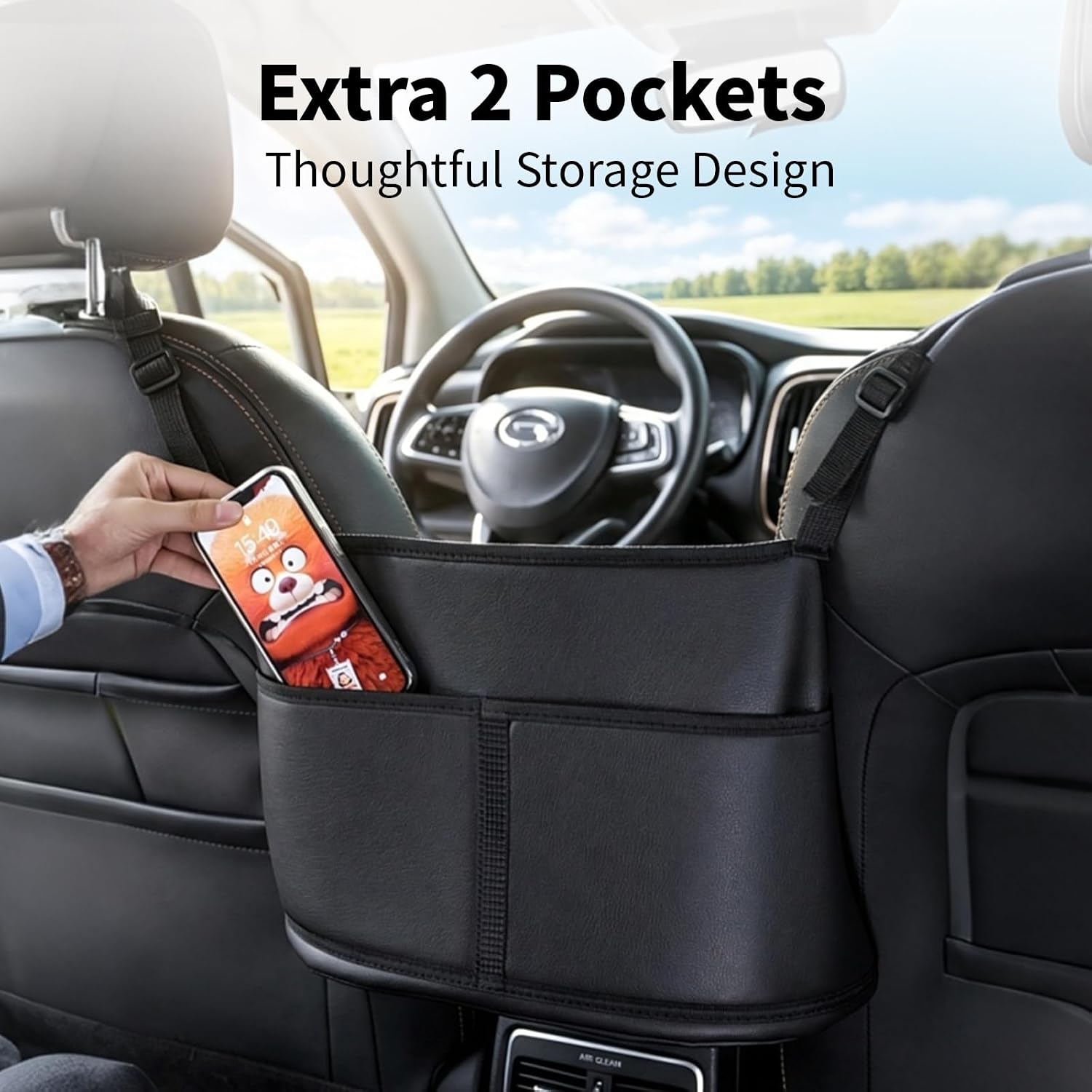 car purse holder between seats for front seat handbag storage barrier