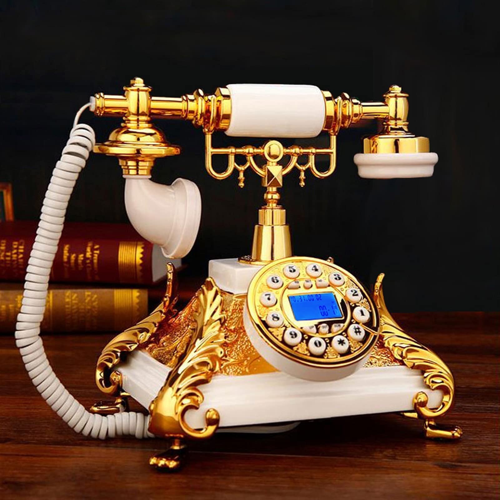 Téléphone à Cadran rétro, Résine de téléphone Fixe rétro à l'ancienne pour Personnes âgées Vintage Carré Téléphone Fixe Bureau à Domicile Antique Britannique Blanc Rouge Hôtel Identification de l'ap