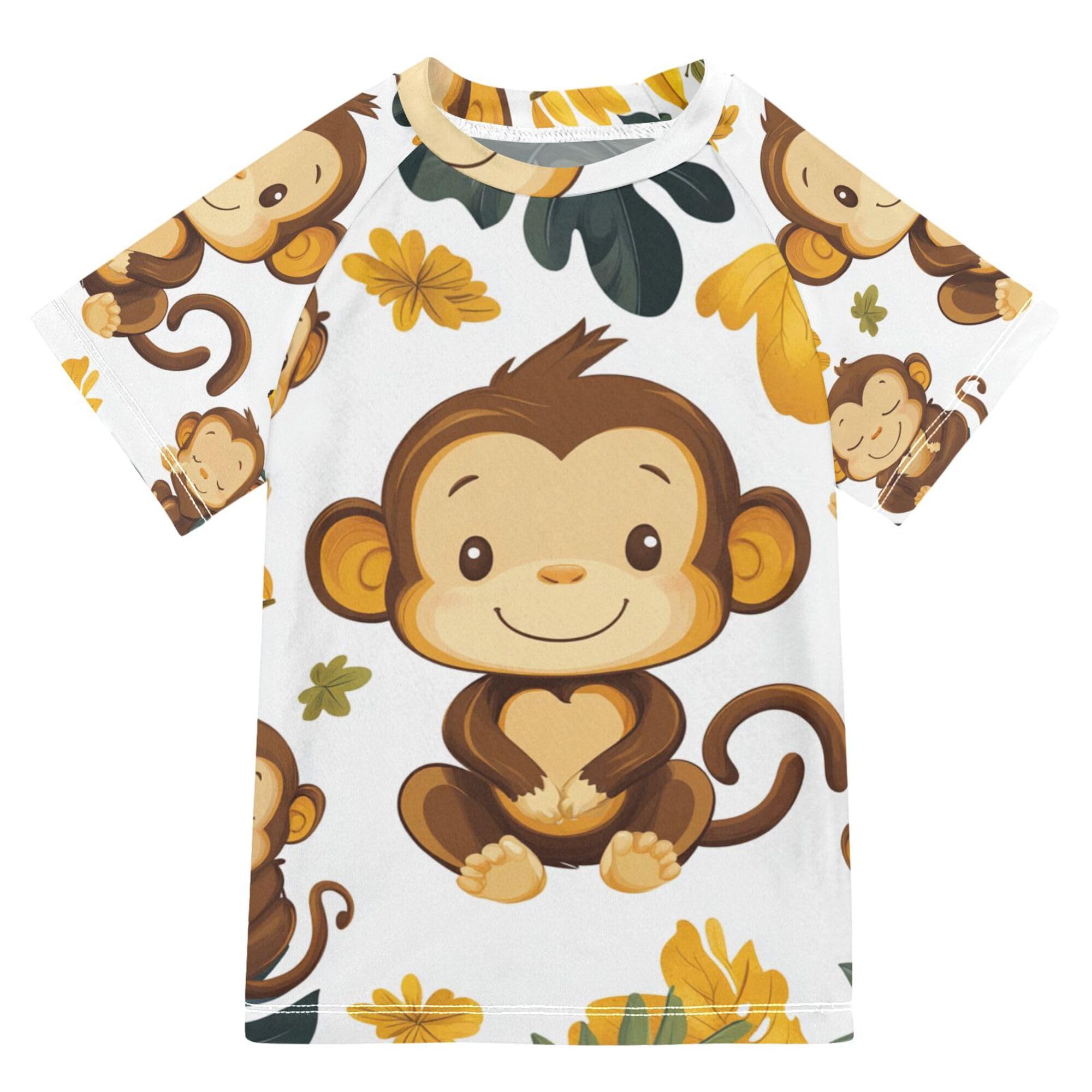 Cute Monkeys Girls Bathing Suit Sun Protection Teen Rash Guard Swimsuit Swimwears Active Tees for Youth Boy 11-12Y