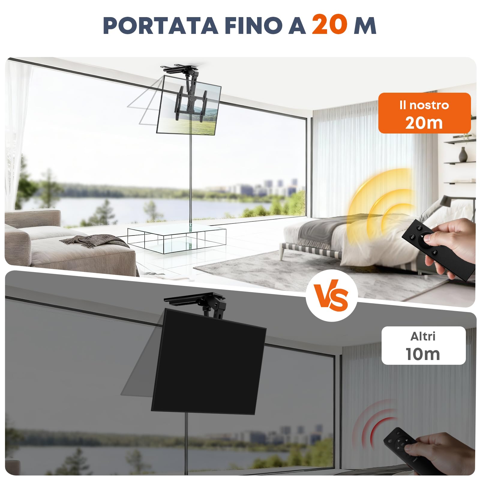 Supporto TV da Soffitto Motorizzato 37–75" – Sollevatore TV Elettrico, Ribaltabile, Telecomando, 45 kg, VESA 600×400mm, Nero