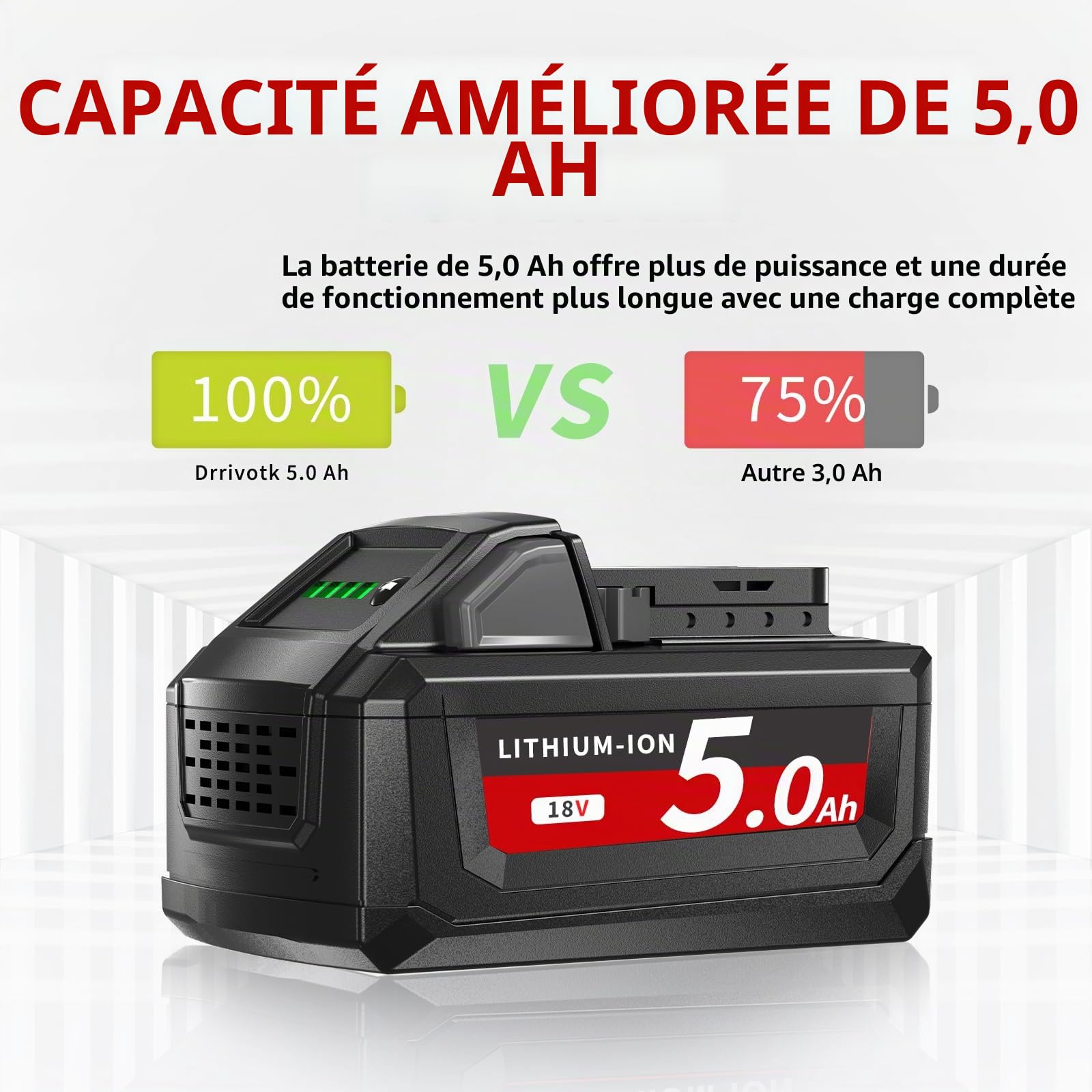 Lot de 2 batteries de rechange 18 V 5,0 Ah/5000 mAh pour chargeur Milwaukee et DC18RC compatibles avec M18B 48-11-1840 48-11-1850 48-11-1828 48-11-1815 48-11-1820 48-11-1820 11-18 22 48-59-1812 48-59