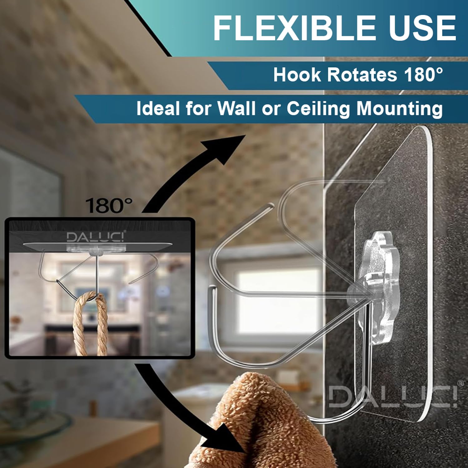 DALUCI Self Adhesive Hooks - Heavy Duty, No Drill -4 DALUCI Self Adhesive Hooks - Heavy Duty, No Drill -4