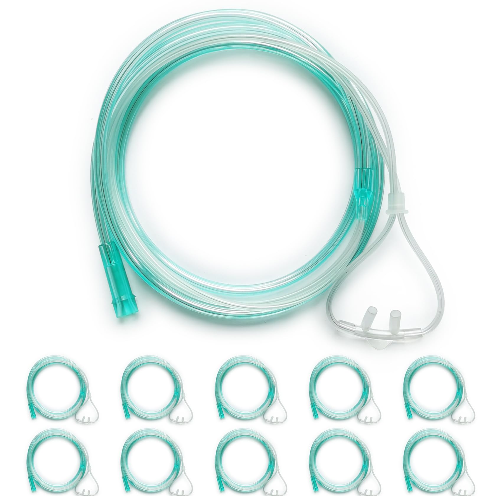 HD HOUDELL 10 pcs Green Nasal Oxygen Cannula, High Flow and Each is Individually Packed