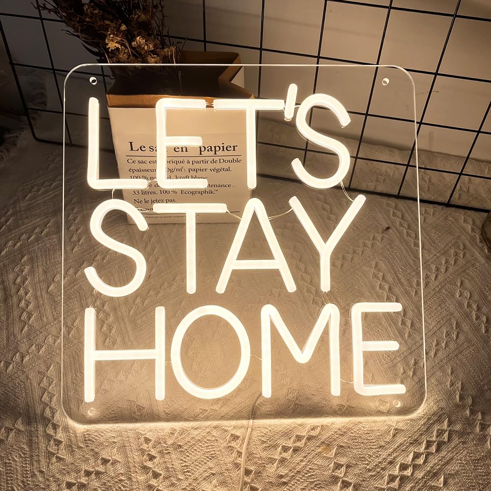 Let's Stay Home Neon Sign Led Neon Light Sign for Home Wall Bedroom Bar Hotel Pub Dorm Decor Man Cave Game Room Living Room Artisitc Decoration USB Powered Words LED Lights - Image 2