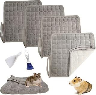 Hamiledyi Guinea Pig Fleece Cage Liners - 4 Pack Washable Guinea Pig Pee Pads, Reusable and Anti Slip Guinea Pig Bedding Fast Absorbent Pee Pad for Small Animals with Broom and Dustpan