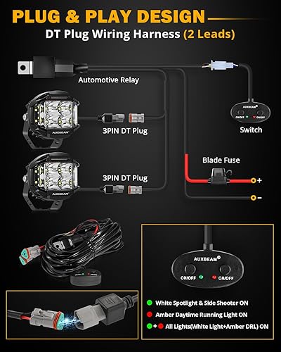 Miniatura 8 de Auxbeam Cápsulas LED de la Serie V-MAX de 4 Pulgadas con Disparador Lateral, Luces de Conducción Todoterreno Redondas de 92W con DRL Ámbar, Barra