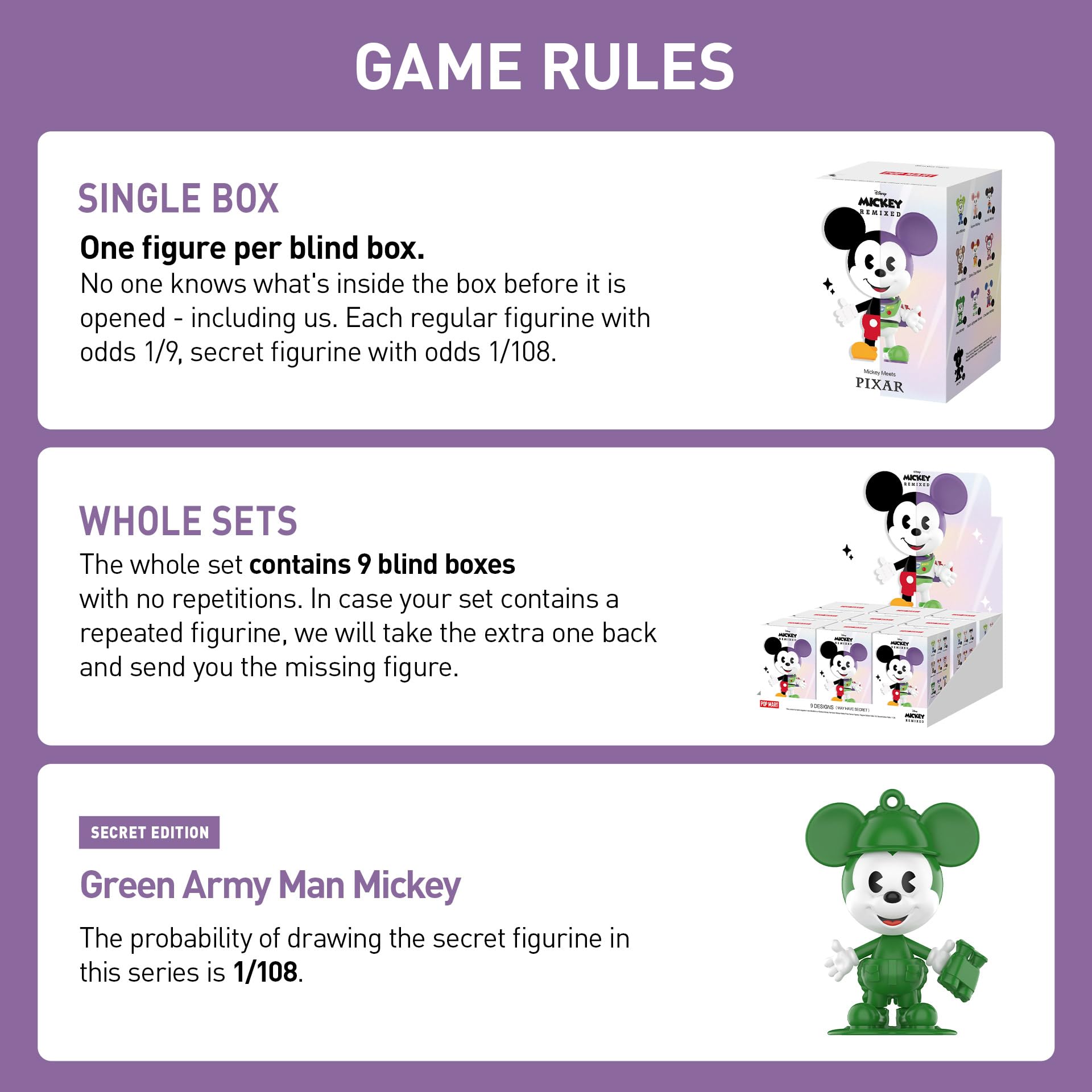 POP MART Disney Mickey Remixed: Mickey Meets Pixar Series Bind Box, giocattoli da collezione, decorazioni per la casa, regali di compleanno per ragazze e ragazzi, scatola singola