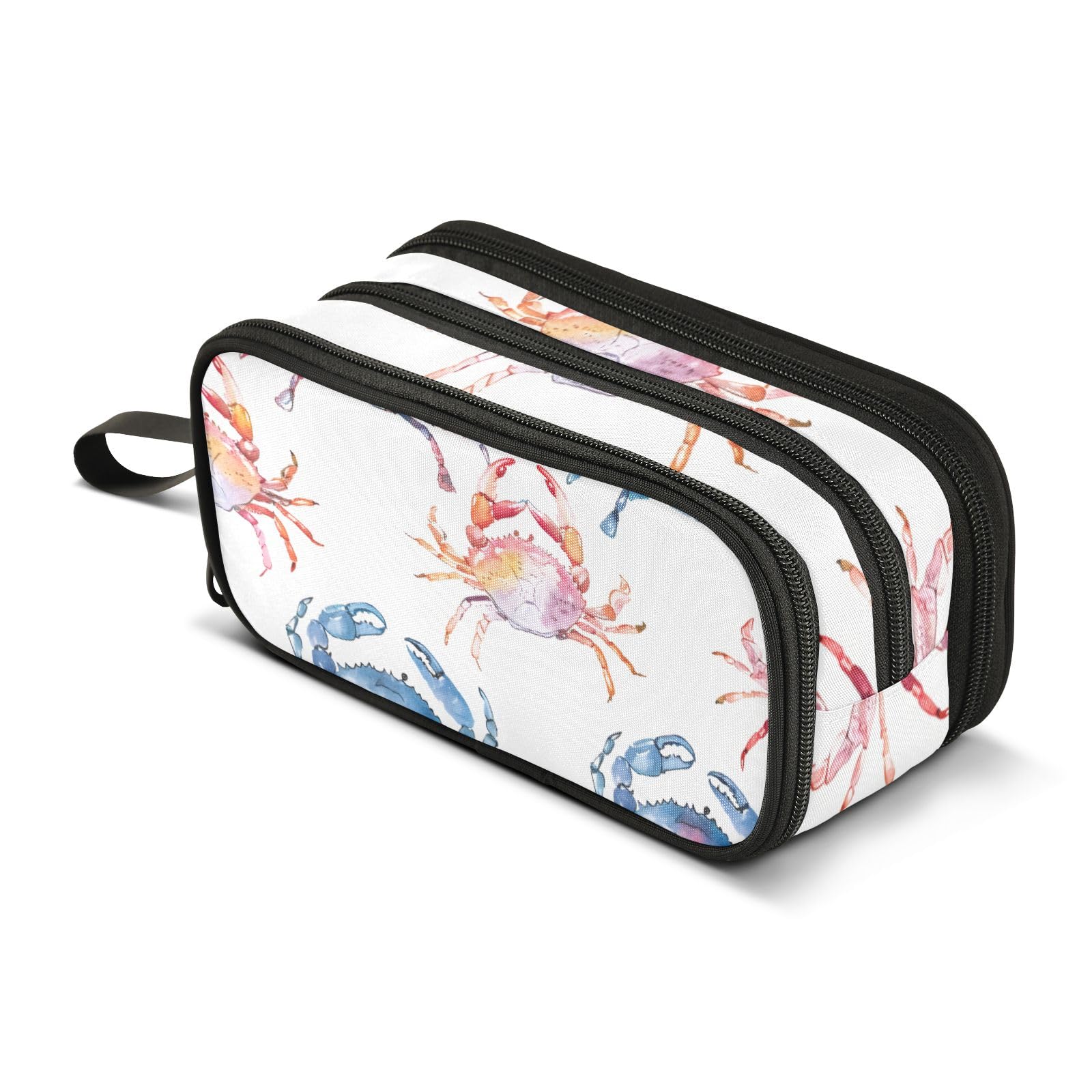 Reiacy Colors Crabs Pencil Case for Boys Girls, Large Capacity Pen Bag 3 Compartment Pencil Pouch Stationery Organizer Marker Case for School Office Work