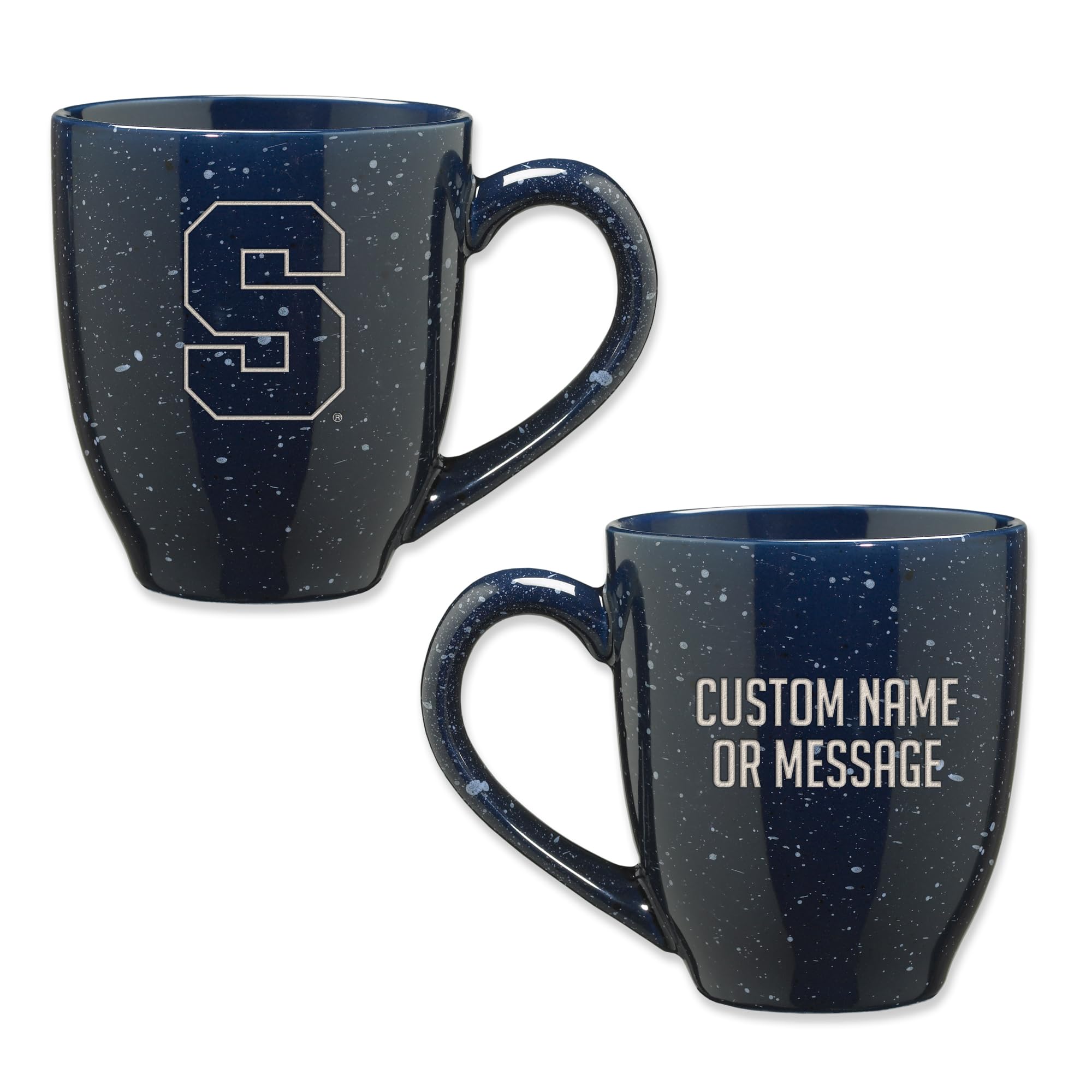 Rico Industries NCAA Syracuse Orange Navy Blue Personalized 16 oz Team Color Laser Engraved Speckled Ceramic Coffee Mug