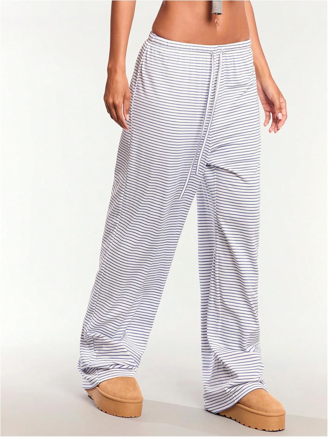 WDIRARA Women's Striped Drawstring Waist Baggy Pants Wide Leg Lounge Pants - Image 5