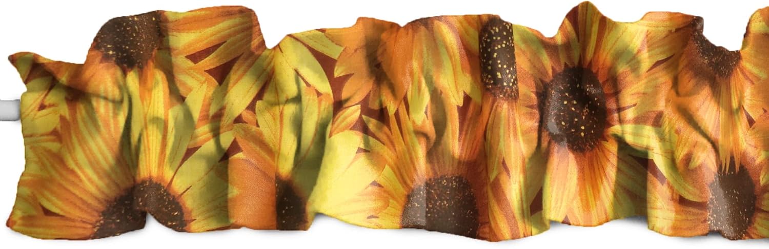 Zen Creative Designs Cotton Sunflowers Print Sleeve Topper Window Valance Top Bottom Ruffle Home Décor Bedroom Nursery Kitchen Window (144" Wide x 9" Tall, Sunflowers on Black)