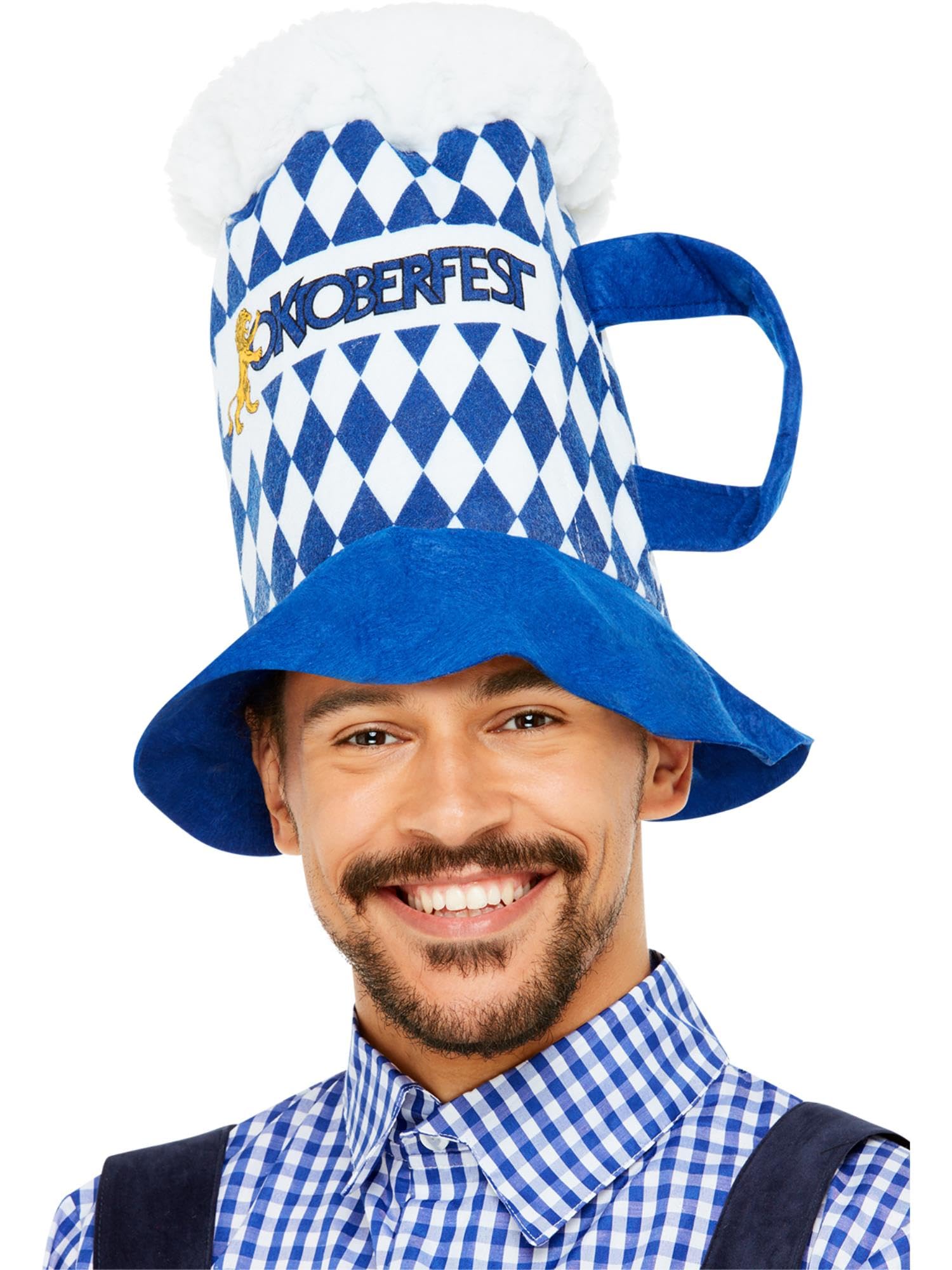 Smiffys Oktoberfest Beer Hat, Blue and White Chequered