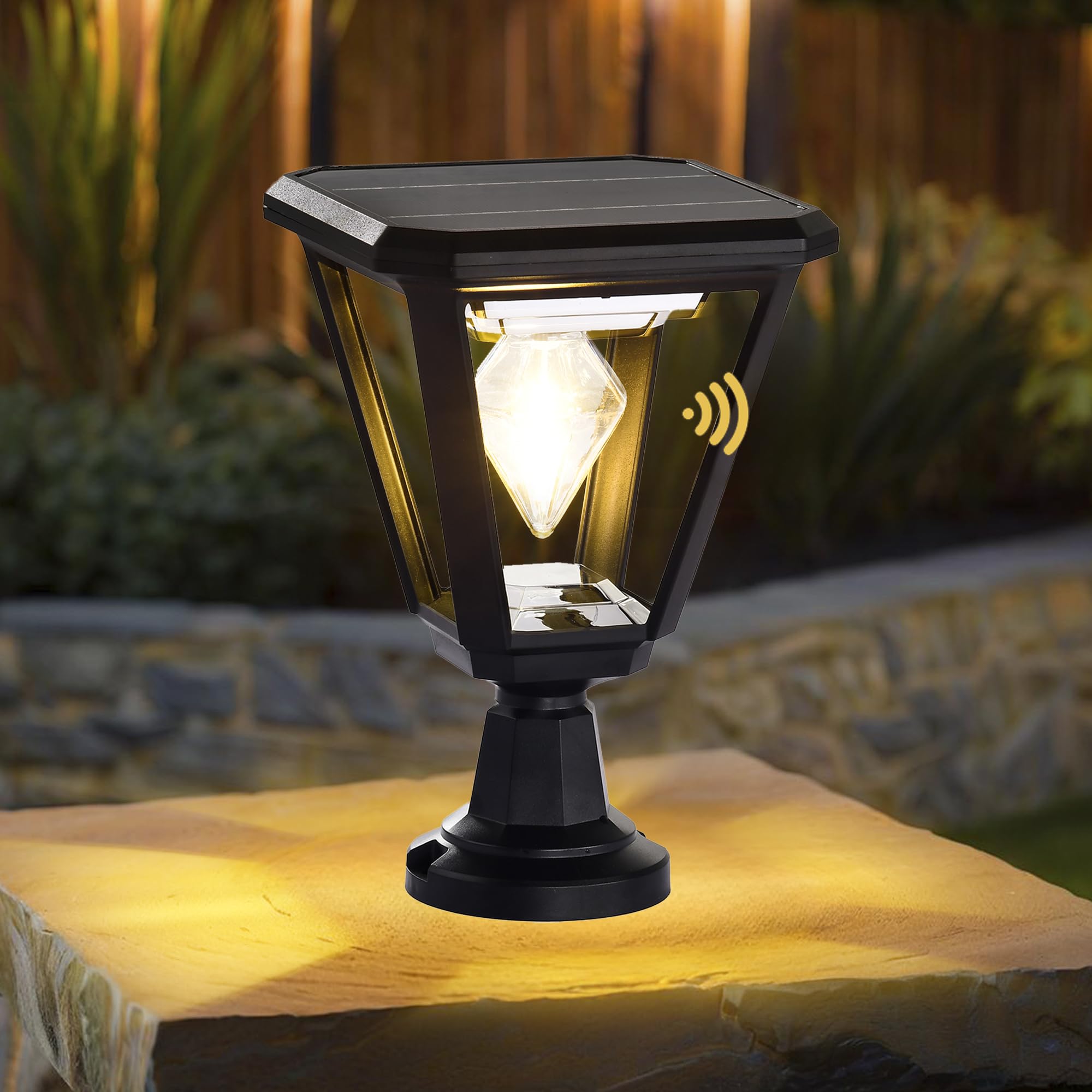 Solar Post Light for Pillars and Fence Posts – Black Solar Lamp Post with 2700K Warm White, Waterproof Dusk to Dawn Solar Powered Lighting for Driveway, Gate, Garden