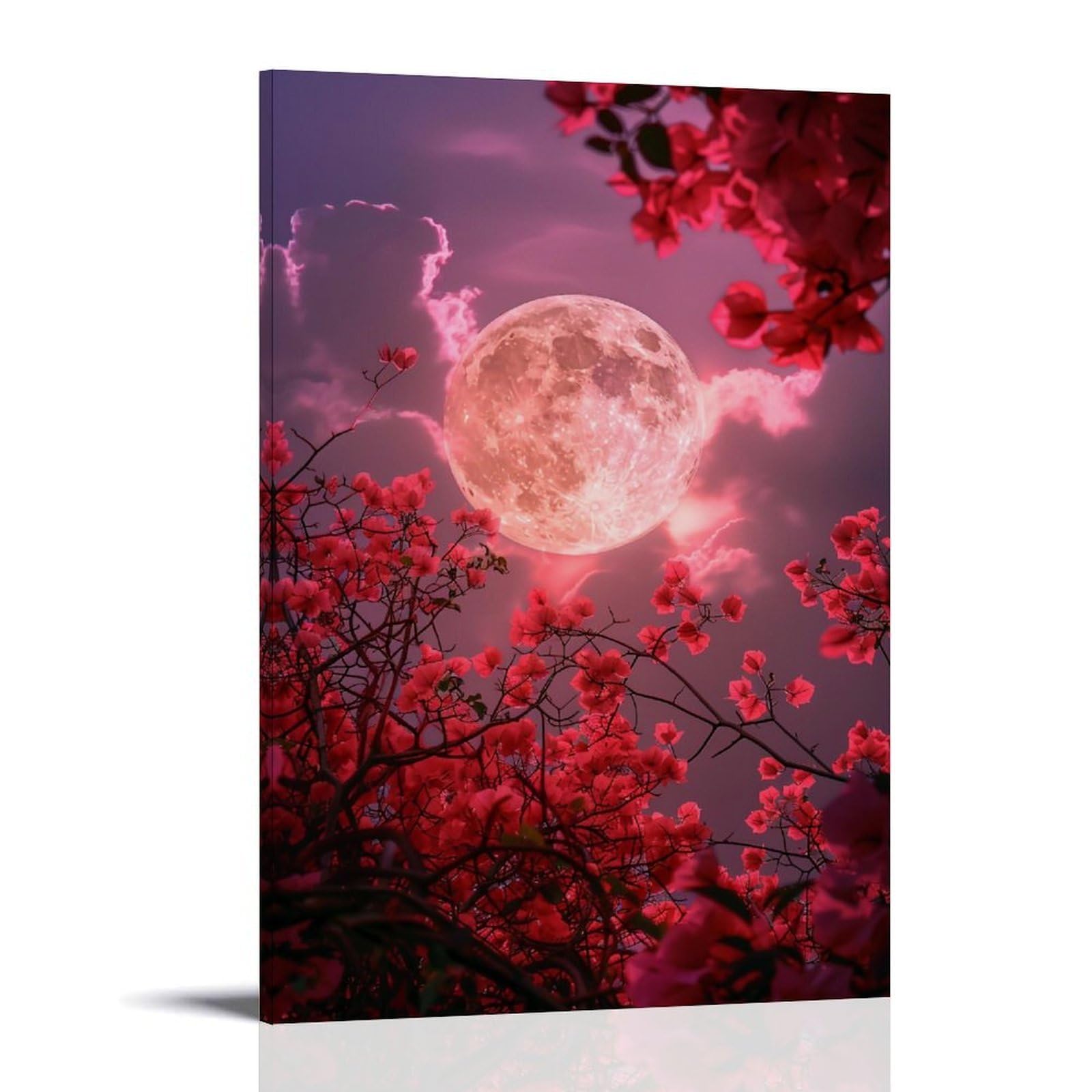 HUERYRYHY Bougainvillea Pink Moon 02 Poster Wall Art Canvas Vintage Aesthetic Painting Decor for Rooms 24x36inch Frame-style