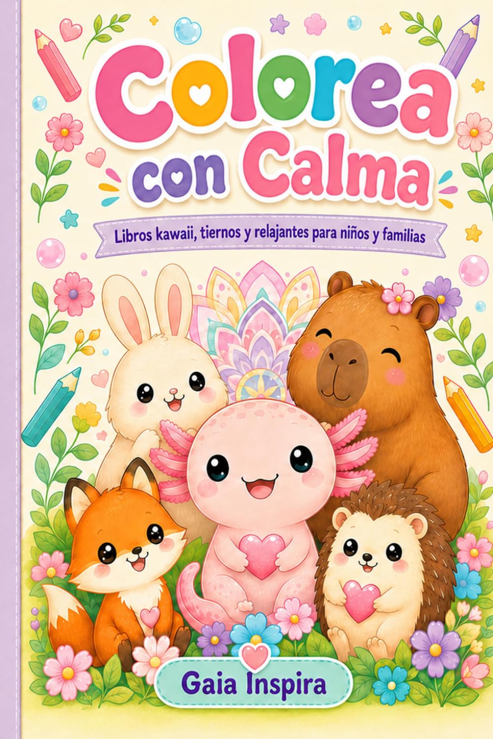 Colorea con Calma: Un libro infantil para colorear dibujos Kawaii con ajolotes, capibaras, naturaleza, mandalas y actividades creativas