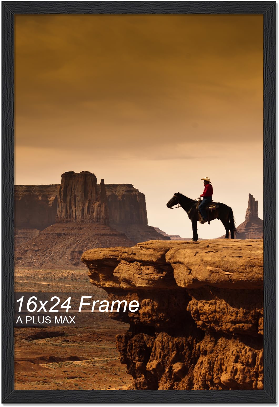 A PLUS MAX 16x24 Picture Frame, Black Engineered Wood Frame for 16 x 24 Inch Picture Poster Photo, Light Weight 16 by 24 Frame with Wood-grain for