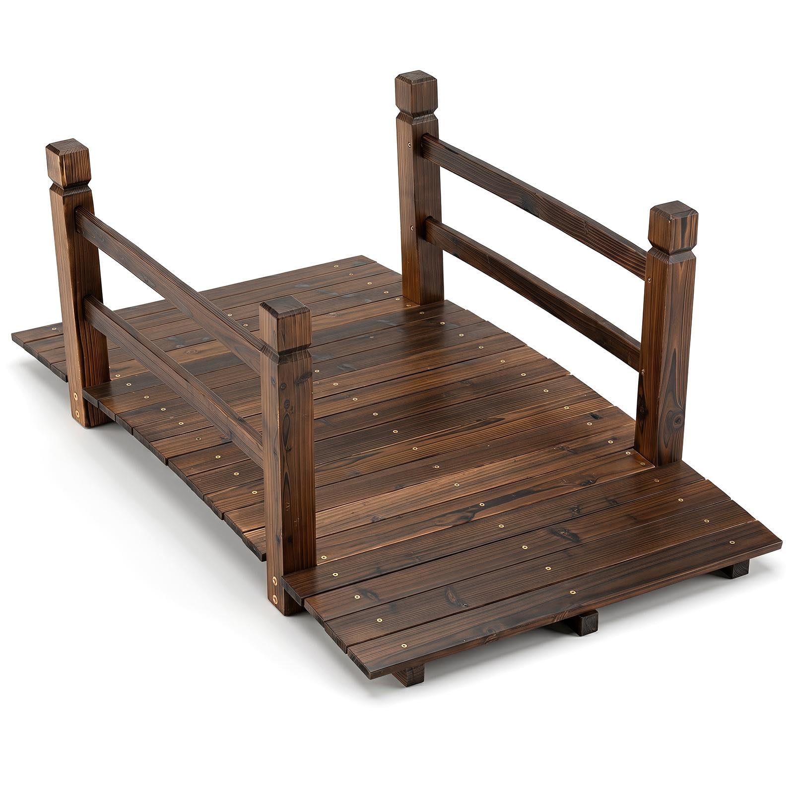TANGZON 4FT/1.25M Wooden Garden Bridge with Safety Railings