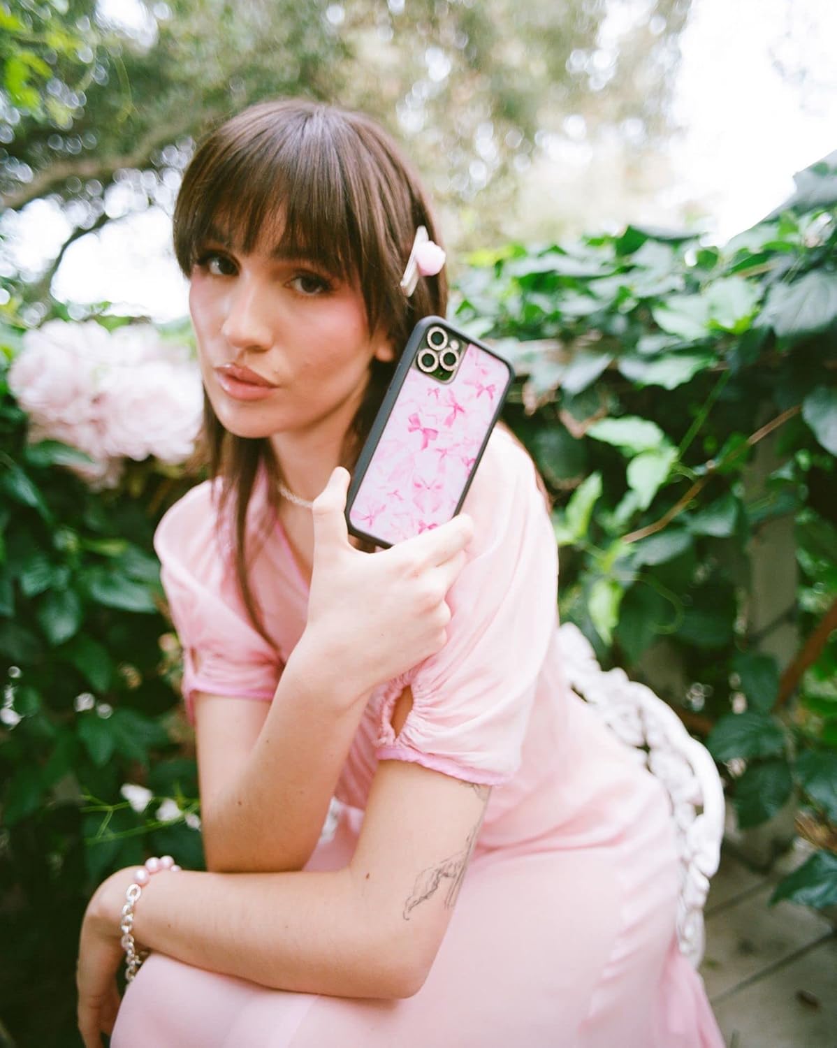Wildflower Cases - Compatible with iPhone 13 | Protective Black Bumper, 6.5ft Drop Test Certified, Women Owned Small Business | Coquette Bows Ballet Pink Trendy | Bow Beau