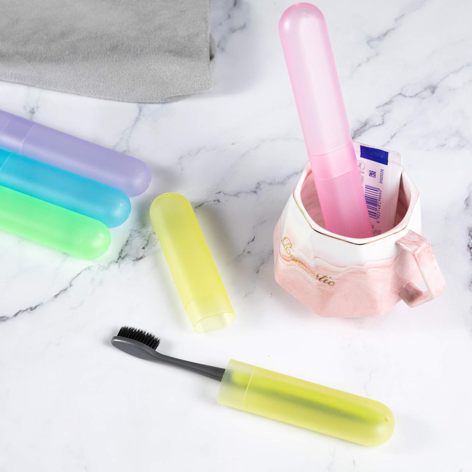 20 Pcs Travel Toothbrush Case Holder, Plastic Portable Toothbrush Storage, 7 Assort Color Toothpaste Case Cover Protector, Great for Travel, Business, Camping, School Use (Multicolor)
