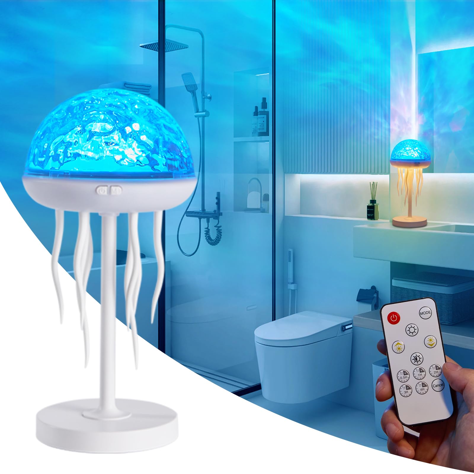 AmmToo Wasserwellen Lampe, 2-in-1 Ozean Projektor Sternenhimmel Nachtlicht kinder, 7 Farben LED Tischlampe mit Fernbedienung, Wiederaufladbar Quallen Lampe, Stimmungslicht für Kinderzimmer Deko