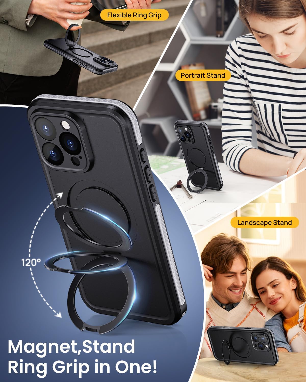 Lanhiem Magnetic for iPhone 16 Pro Max Waterproof Case, Dustproof Case Built-in Screen Protector, [Fit for MagSafe] [Invisible Stand] Shockproof Heavy Duty Underwater Case for 16 Pro Max (Black) - Image 4