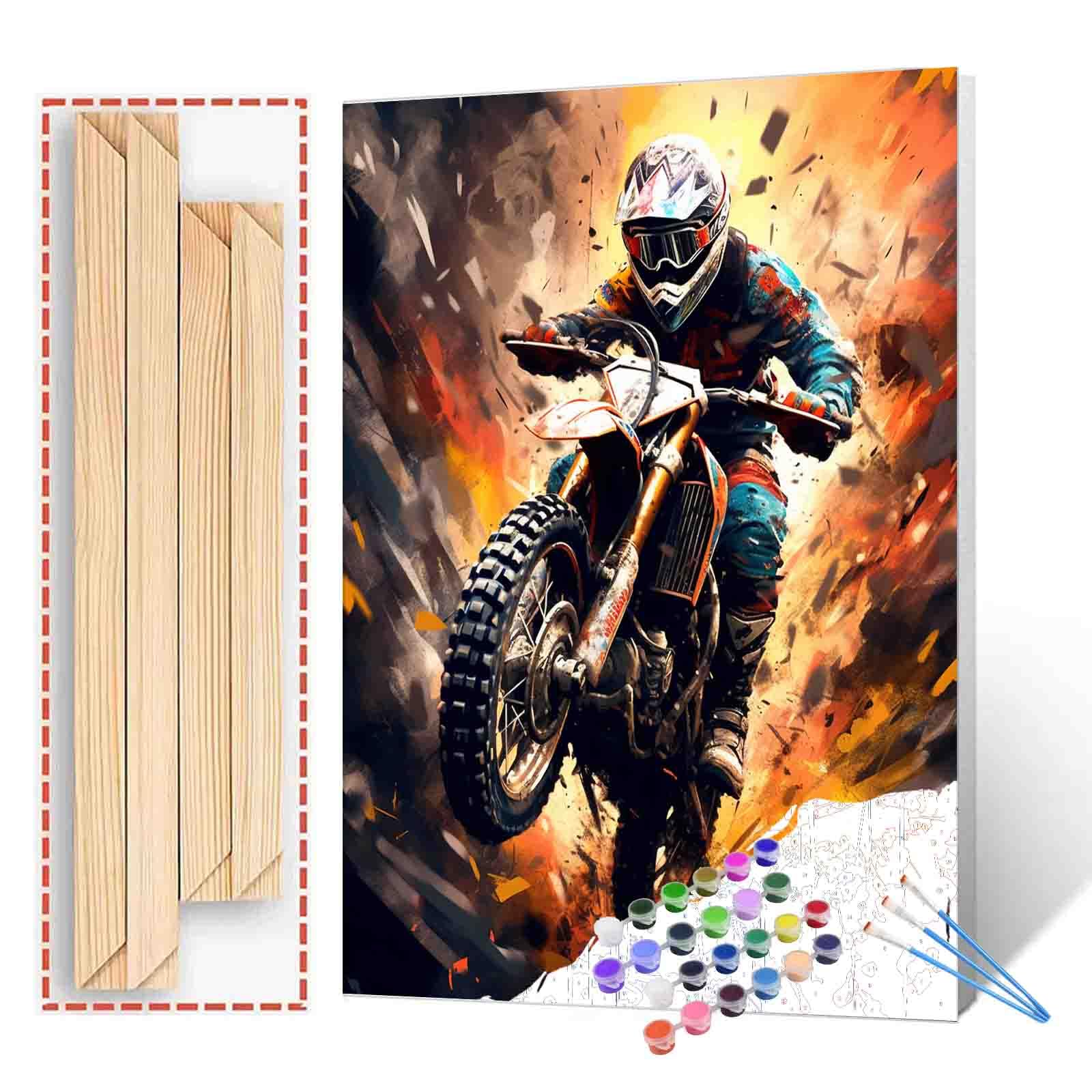 Extrem Sport Paint by Numbers Kits with Brushes Graffiti Street Art Acrylic Oil Painting for Adults Kids Mountain Motorcycle Racing Pictures Boho Arts Craft Farmhouse Decor Motocross Gift(DIY Frame)
