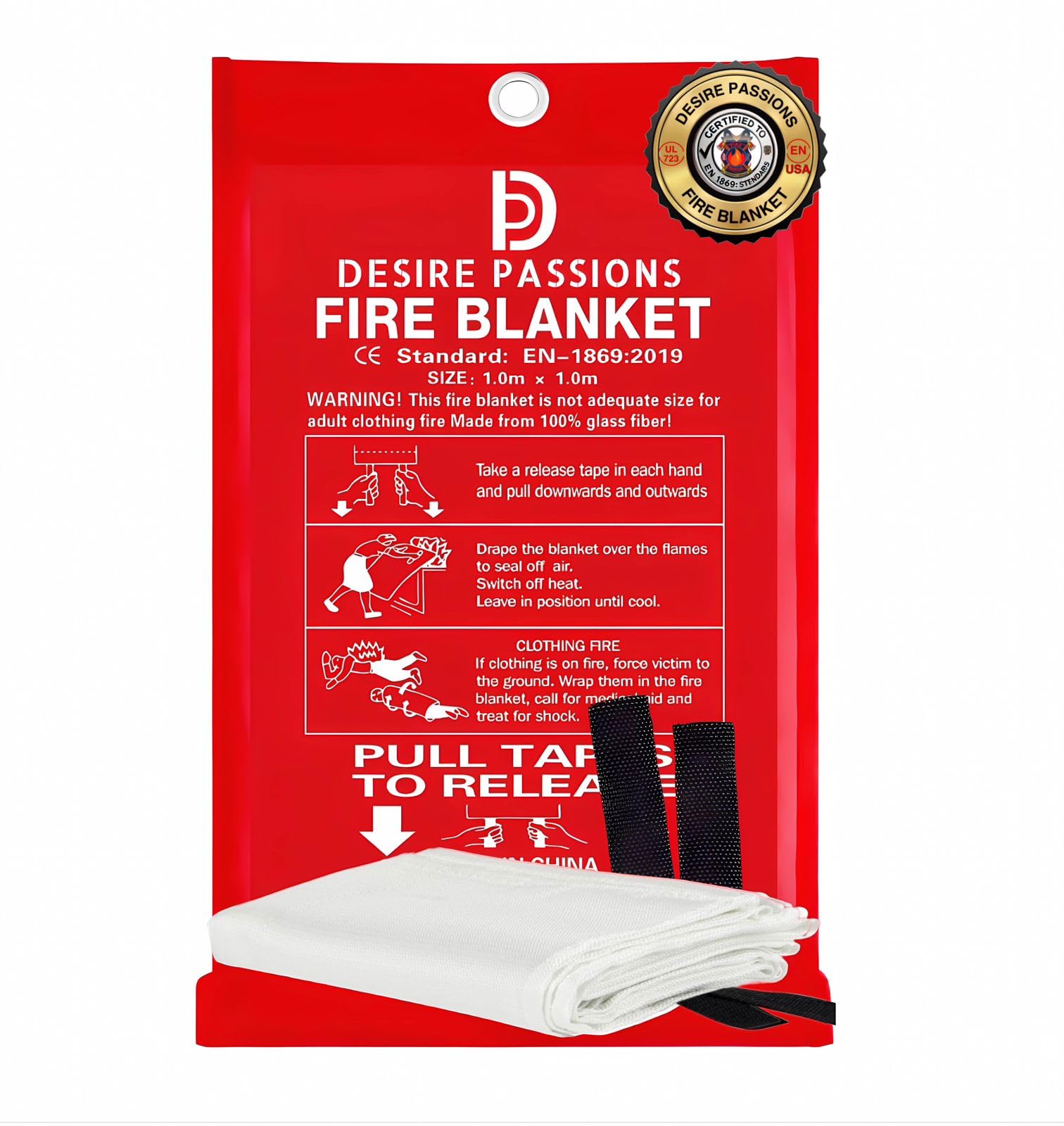 DESIRE PASSIONS Emergency Fire Blanket for Home - Fire Suppression Blanket for Kitchen Garage Camping School & Office Flame Retardant 40”x40” for Quick Smothering & Fire Safety (Pack of 1)“