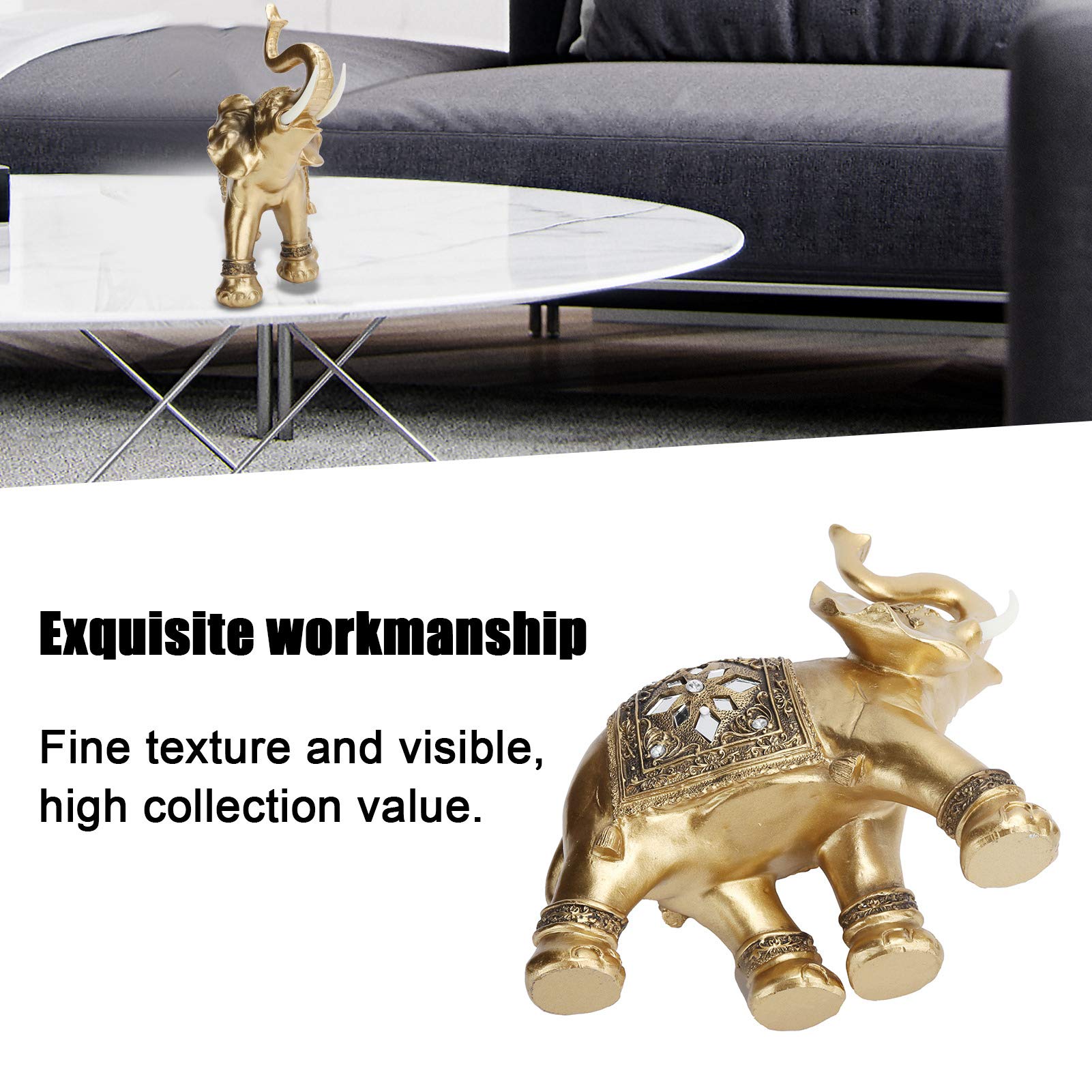 CDQL Statua Dell'Elefante d'oro, Decorazione Scultura Figurina, Incarnazione Dell'Eleganza, Figurina Portafortuna, Decorazione Dell'Elefante Boho per la Casa, Il Bar, L'Ufficio