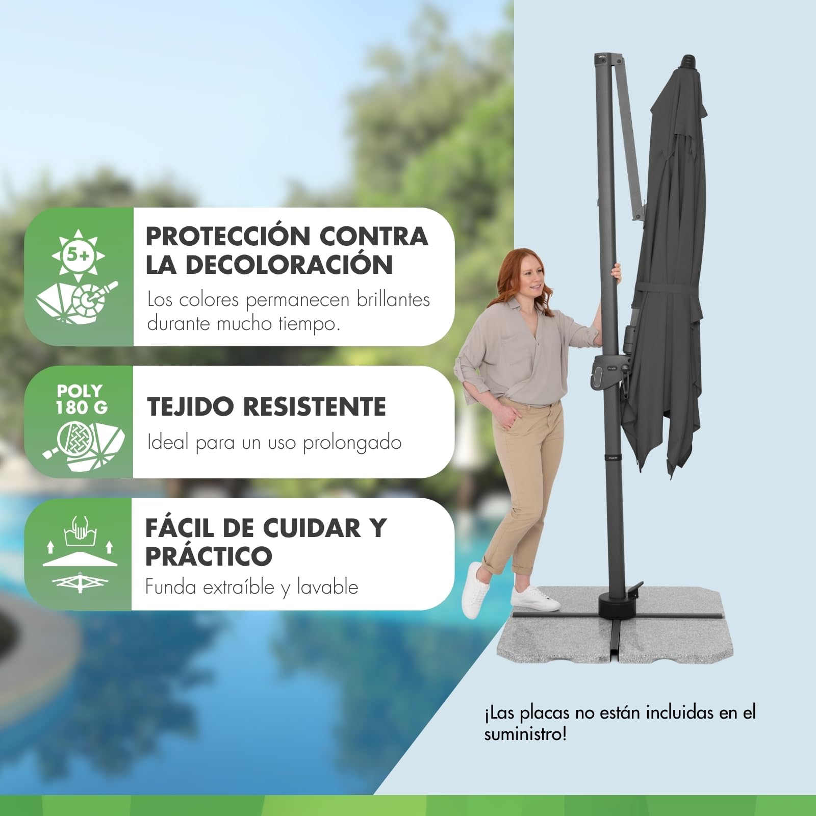 doppler sombrilla lateral Style 300x220 cm, Gris oscuro, manivela, UV 50+