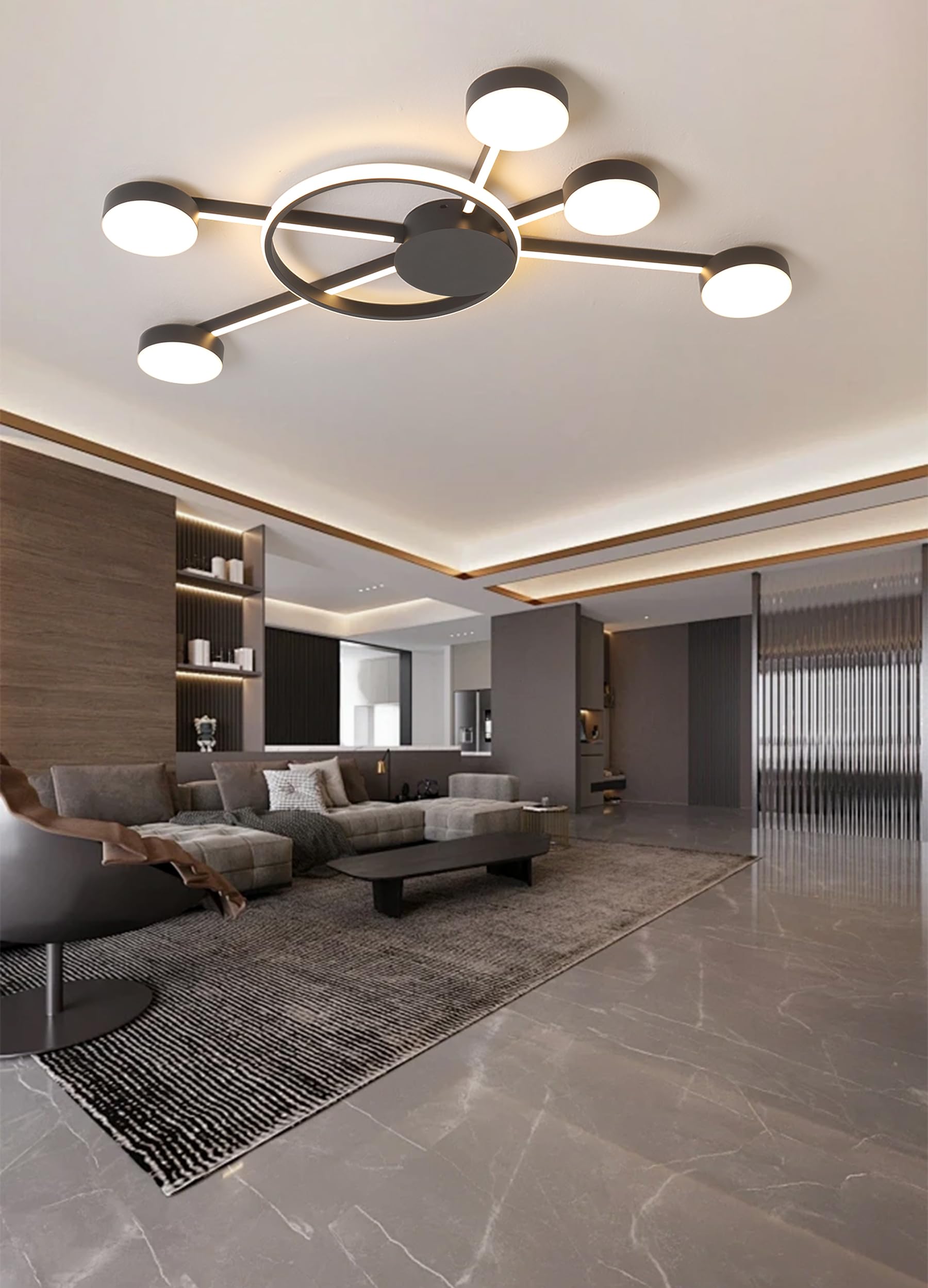 Led Ceiling Light Black Ceiling Light Modern Creative Geometric Design Ceiling Lighting Dimmable With Remote Control Aluminum Iron Silicone Material For Living Room Bedroom Study Room (5 heads) — image 1