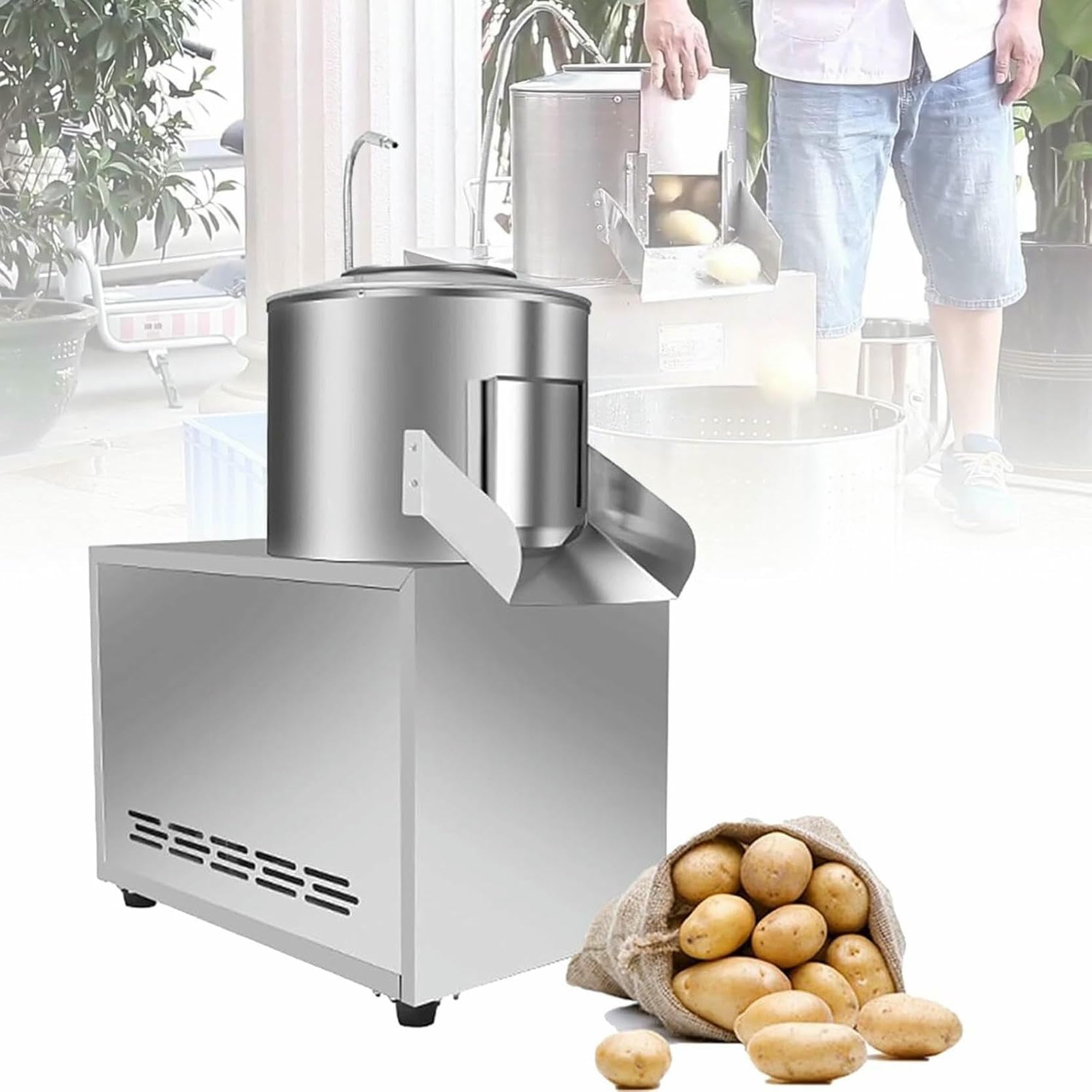 Pelador eléctrico, Pelador de Patatas eléctrico, 1100 W/1500 W, automático, con función Limpieza, Apto for Jengibre y boniato(240Kg/H)