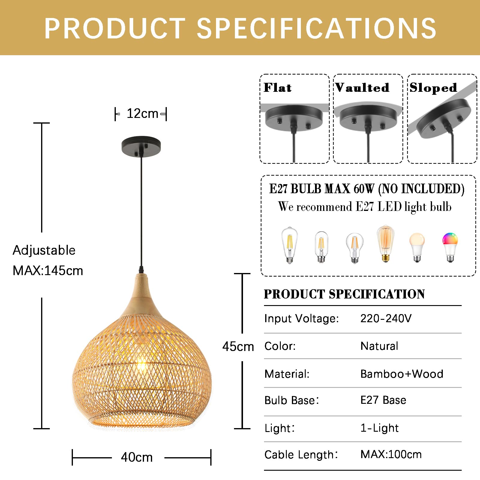 Lampadario Camera Da Letto Bambù E Legno,Naturale Lampadario Soggiorno E27 Tessuto A Mano Vintage Cucina Lampadari Per Cameretta Salotto