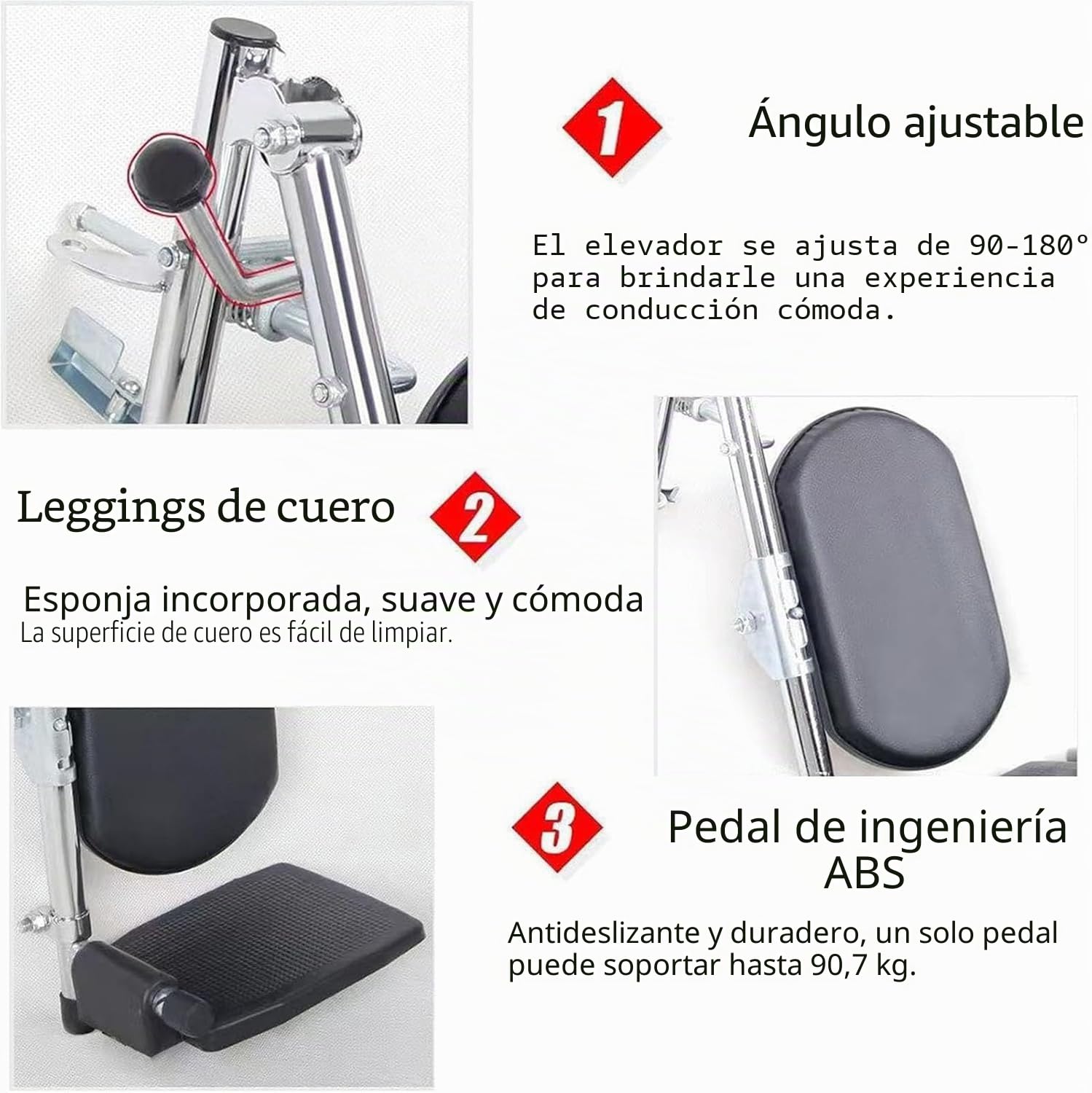 Reposapiés ajustable para silla de ruedas, universal, capacidad de carga: 100 kg, fácil de limpiar, ángulo ajustable/90° – 180°, placa acolchada para pies apto para personas mayores (izquierda)