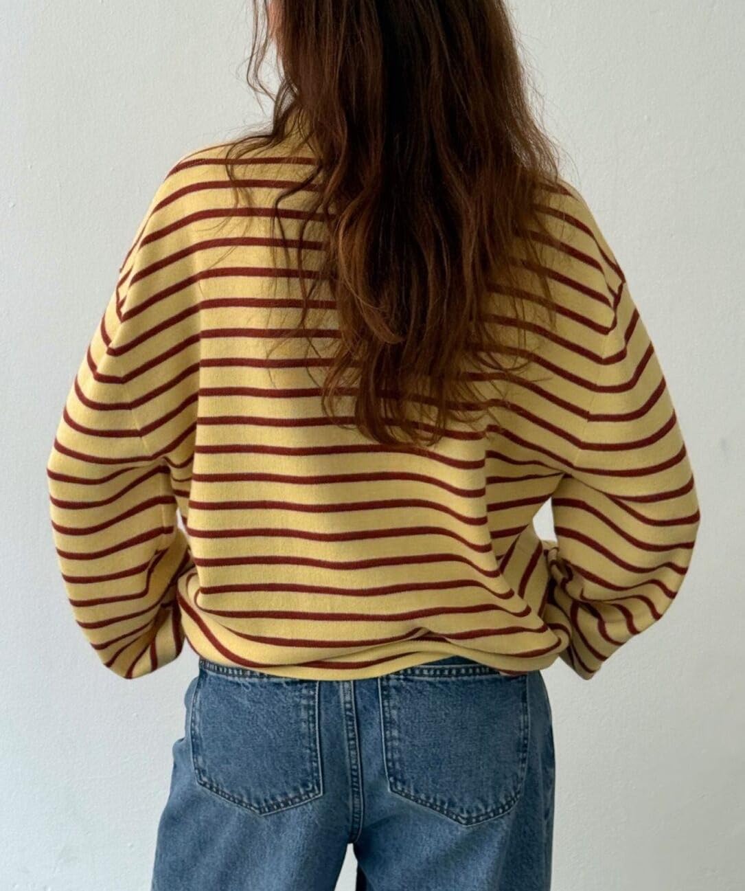 Women Striped Sweater Rugby Polo Oversized Color Block Knit Pullover Tops Vintage Preppy Going Out Streetwear - Image 3